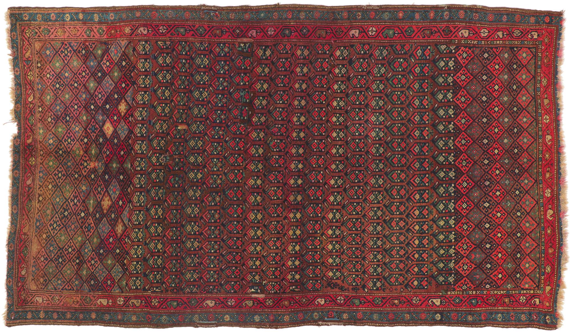 Tapis persan ancien vieilli du Kurde avec style Lodge d'Adirondack en vente 2