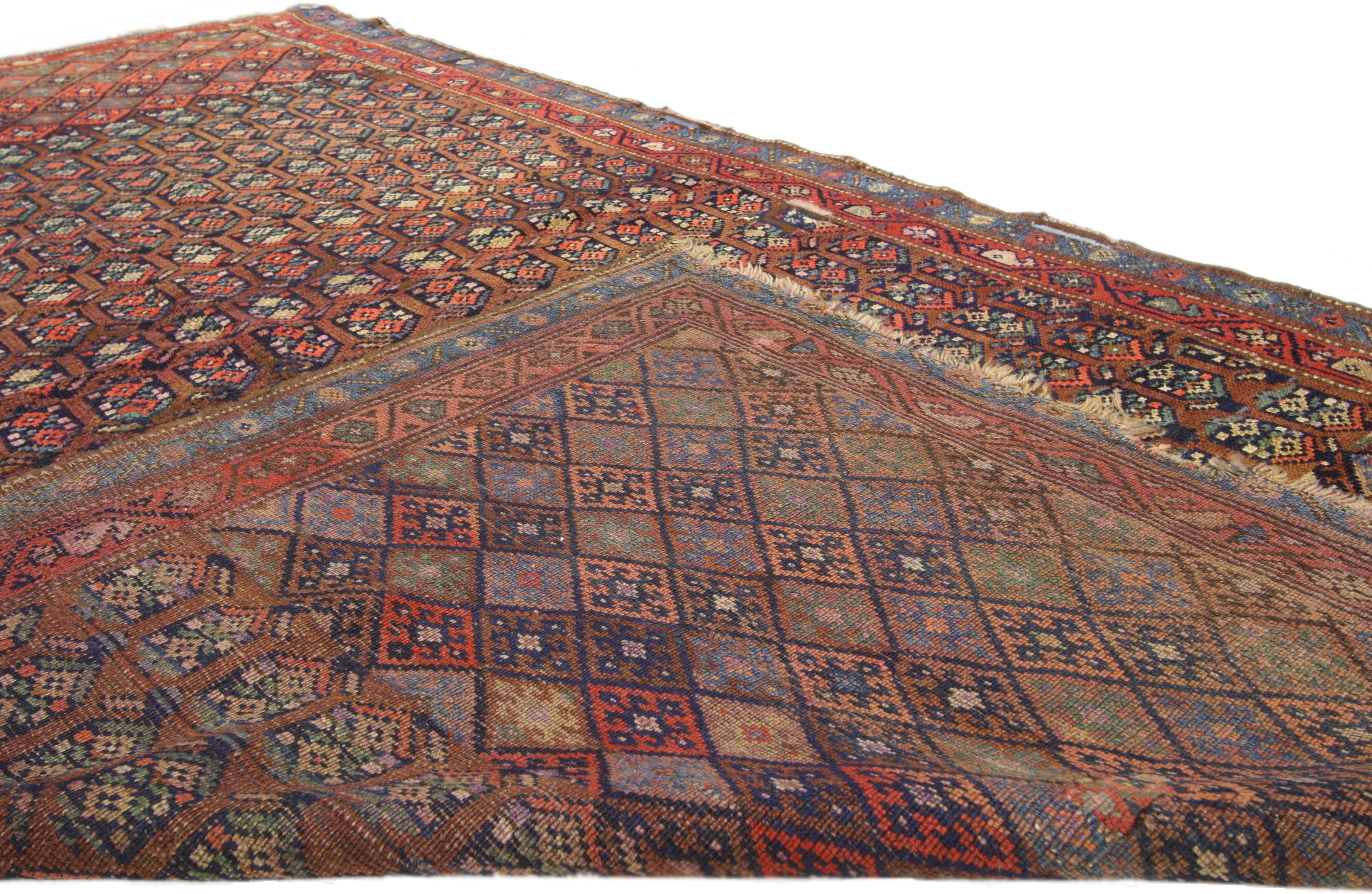 Hand-Knotted Distressed Antique Persian Kurd Rug with Adirondack Lodge Style For Sale