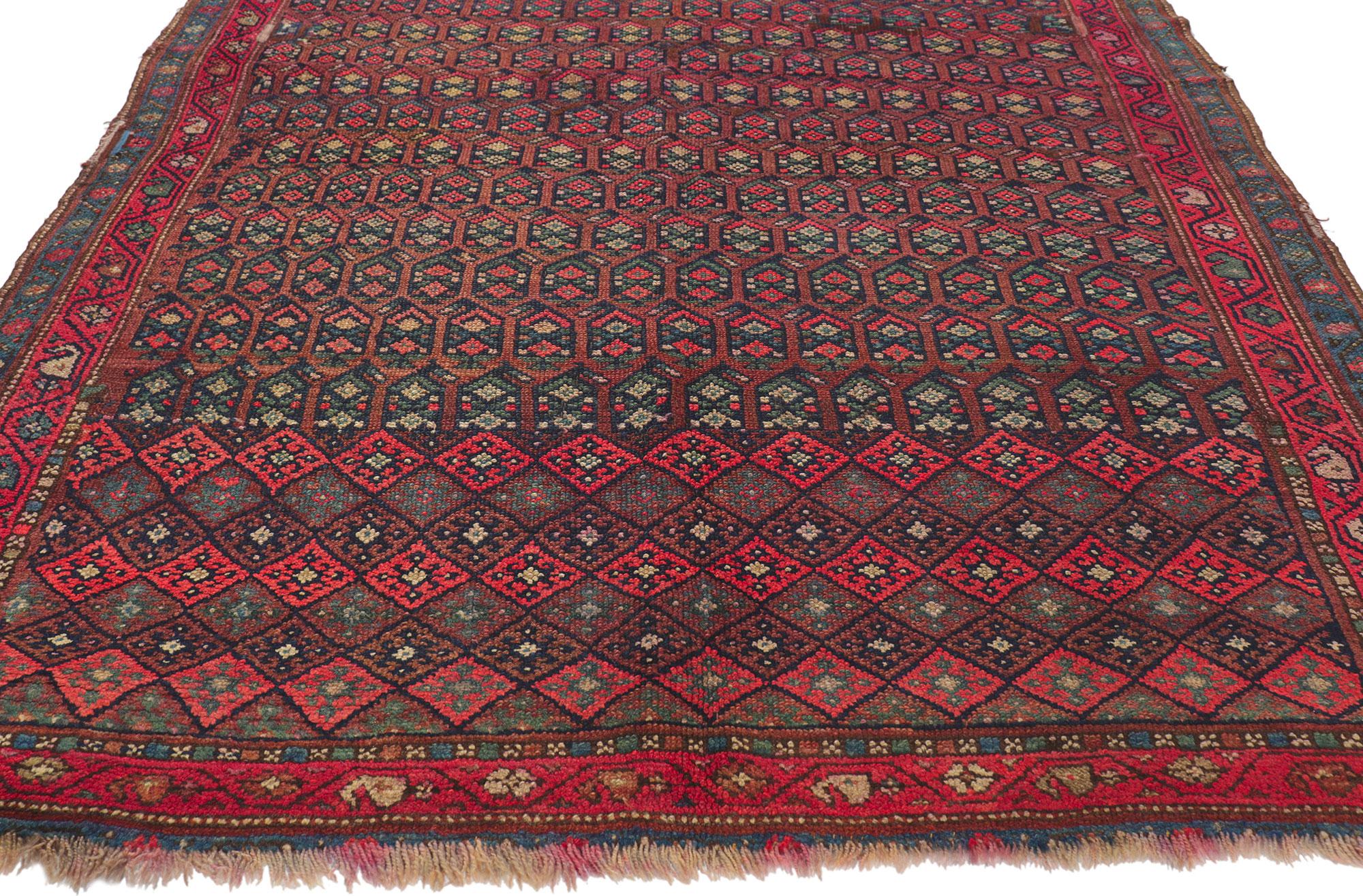 Perse Tapis persan ancien vieilli du Kurde avec style Lodge d'Adirondack en vente