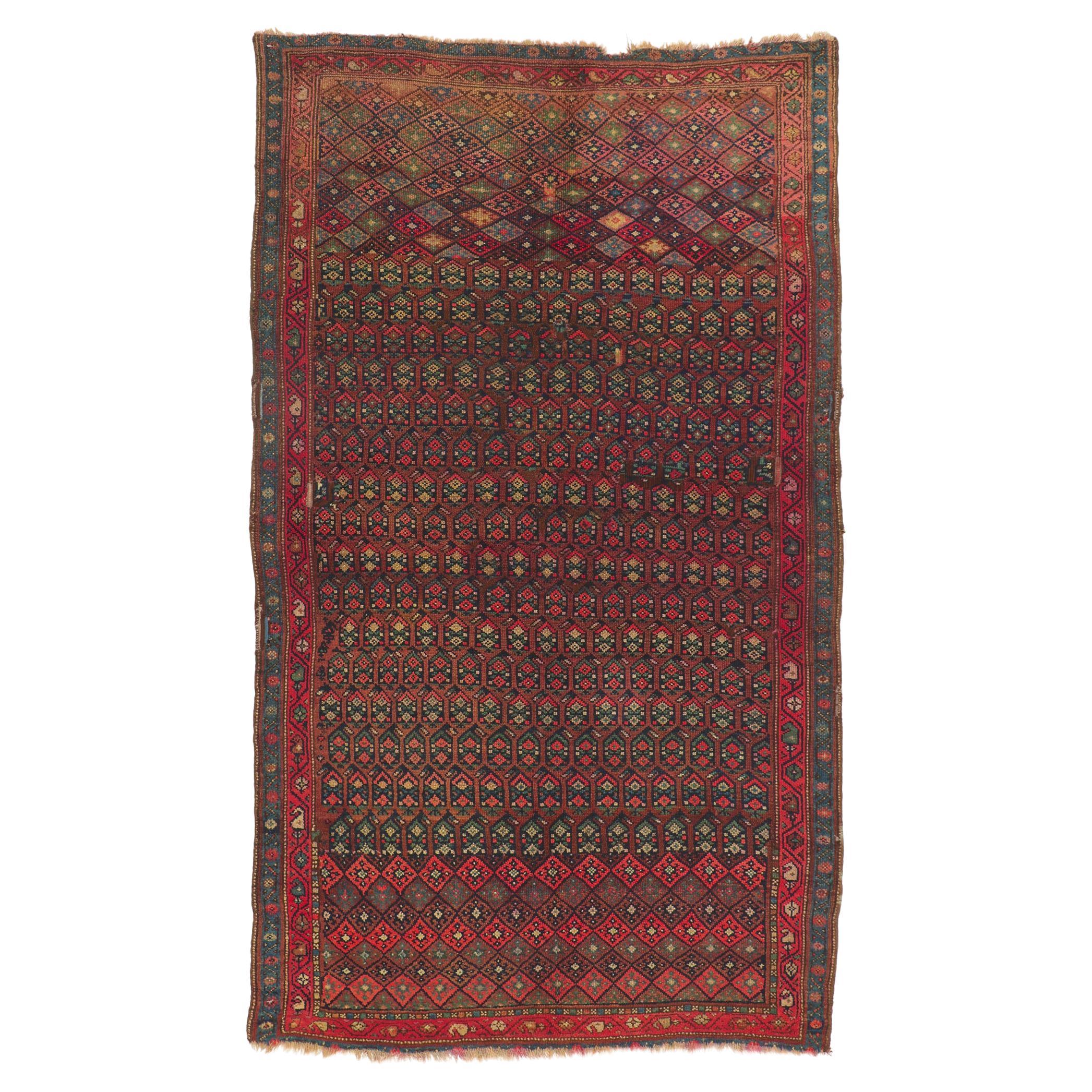 Rustic Antique Persian Kurdish Rug, 04'05 x 07'06