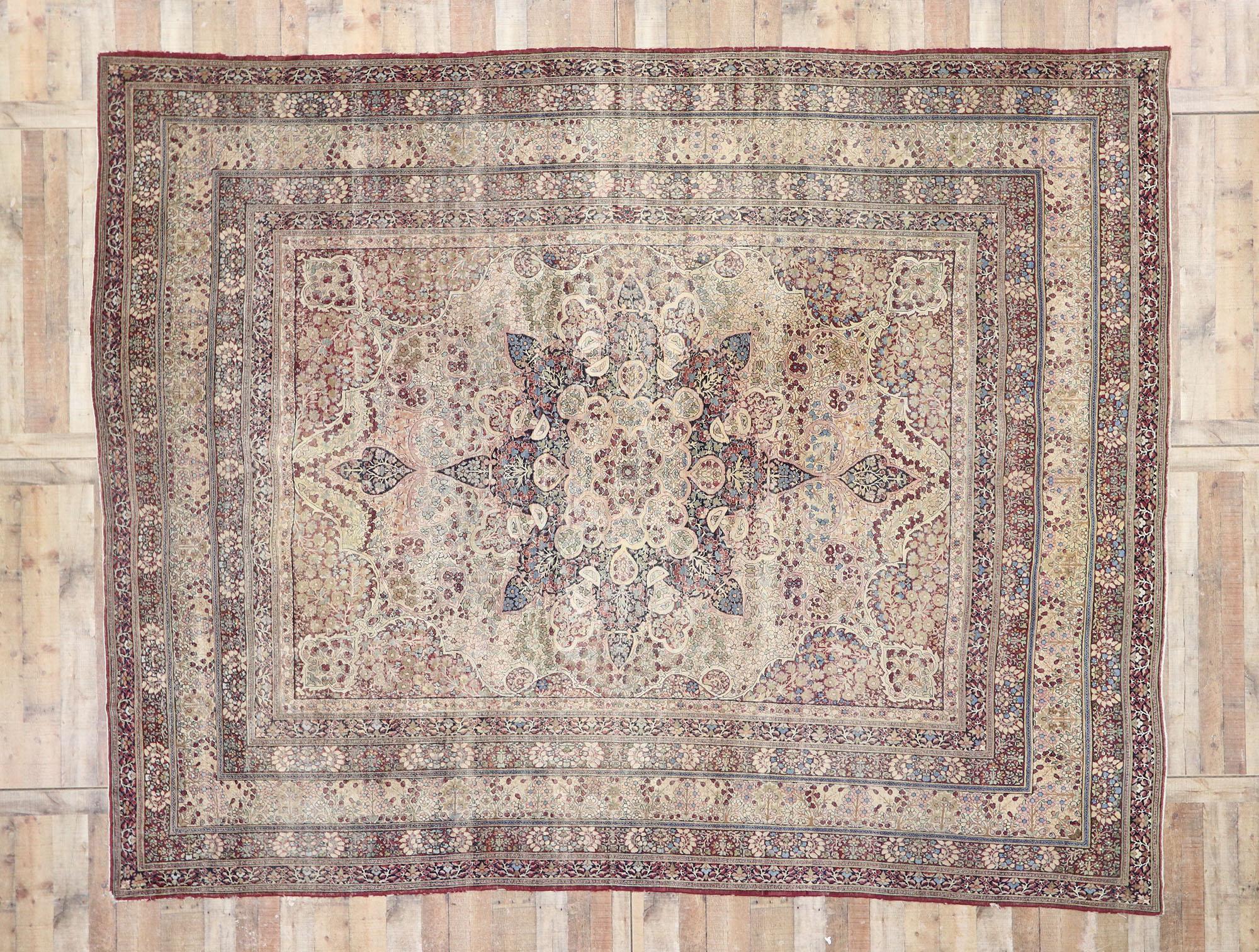 Distressed Antique Persian Lavar Kermanshah Rug For Sale 1