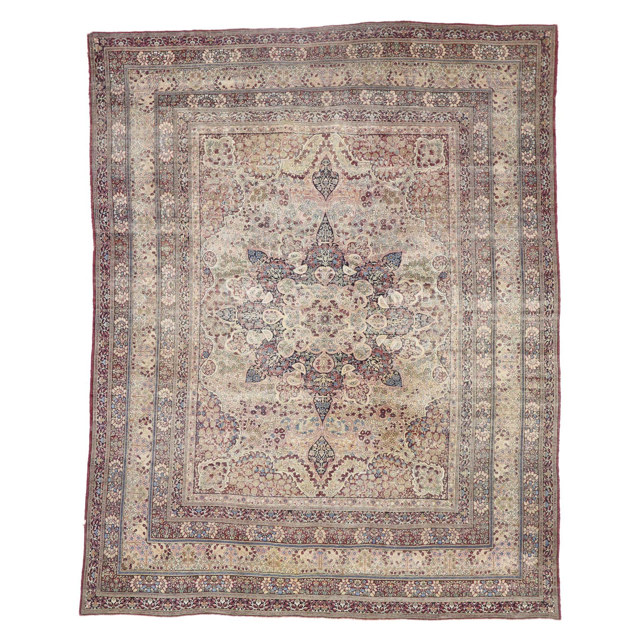 Tappeto Lavar Kermanshah persiano antico e invecchiato