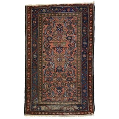Distressed Antique Persian Lilihan Rug, Accent Rug with Art Deco Style