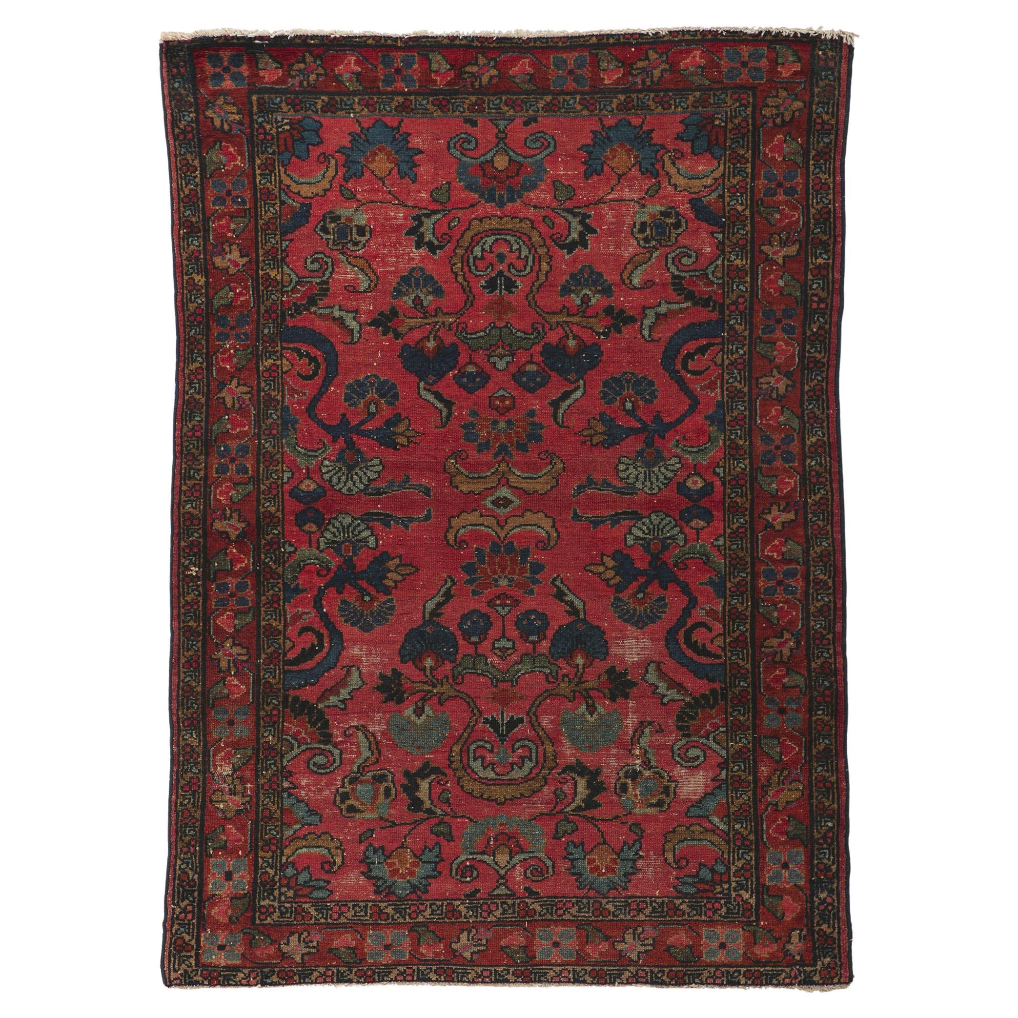 Distressed Antique Persian Lilihan Rug