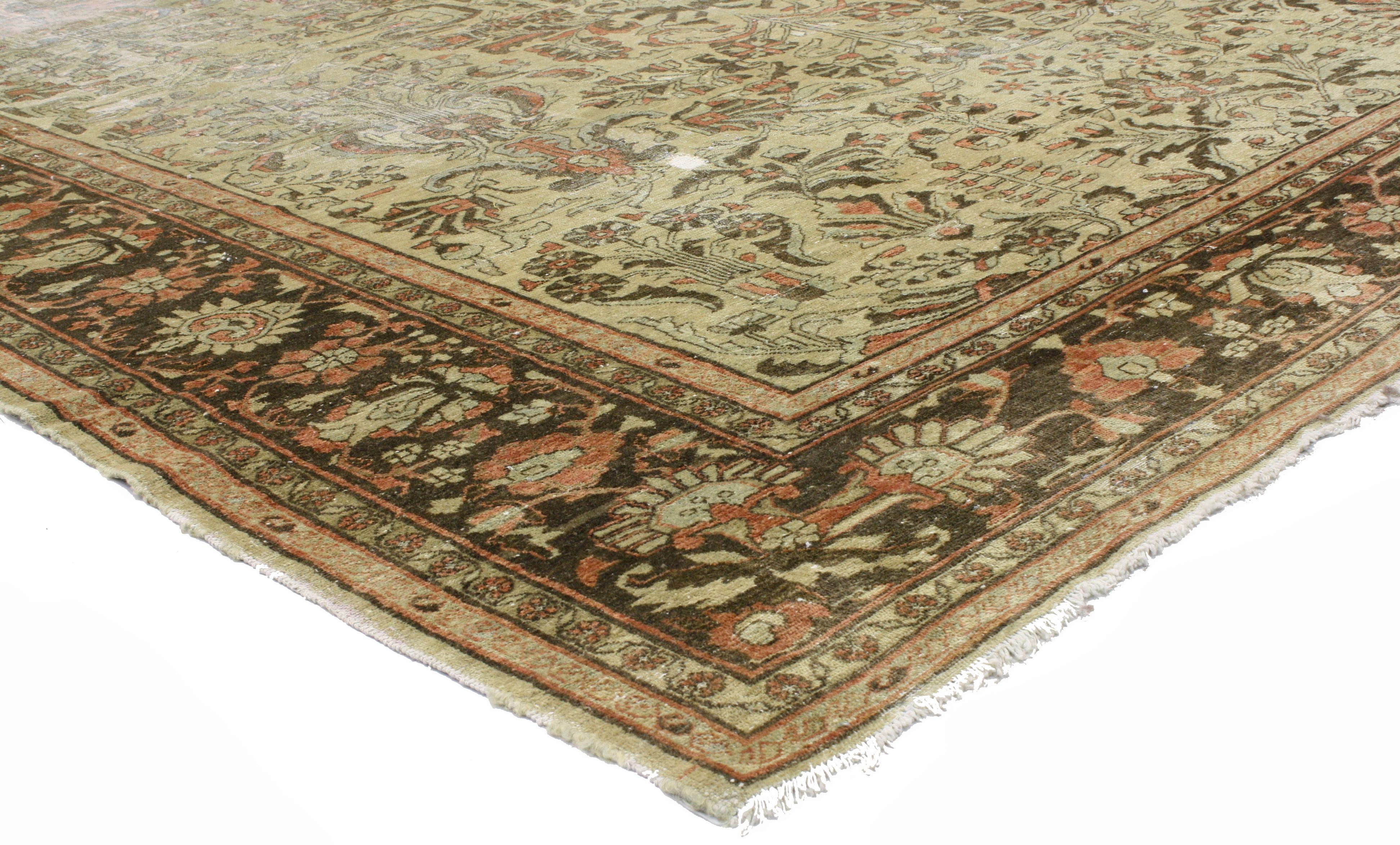 Hand-Knotted Late 19th Century Distressed Antique Persian Lilihan Carpet Traditional Style For Sale