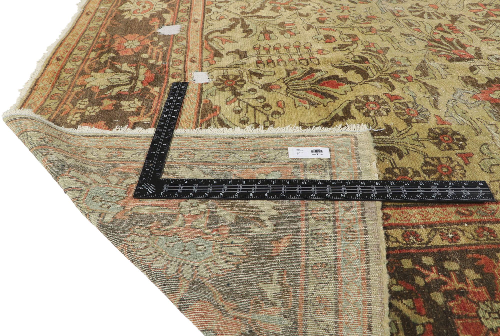 Late 19th Century Distressed Antique Persian Lilihan Carpet Traditional Style In Distressed Condition For Sale In Dallas, TX