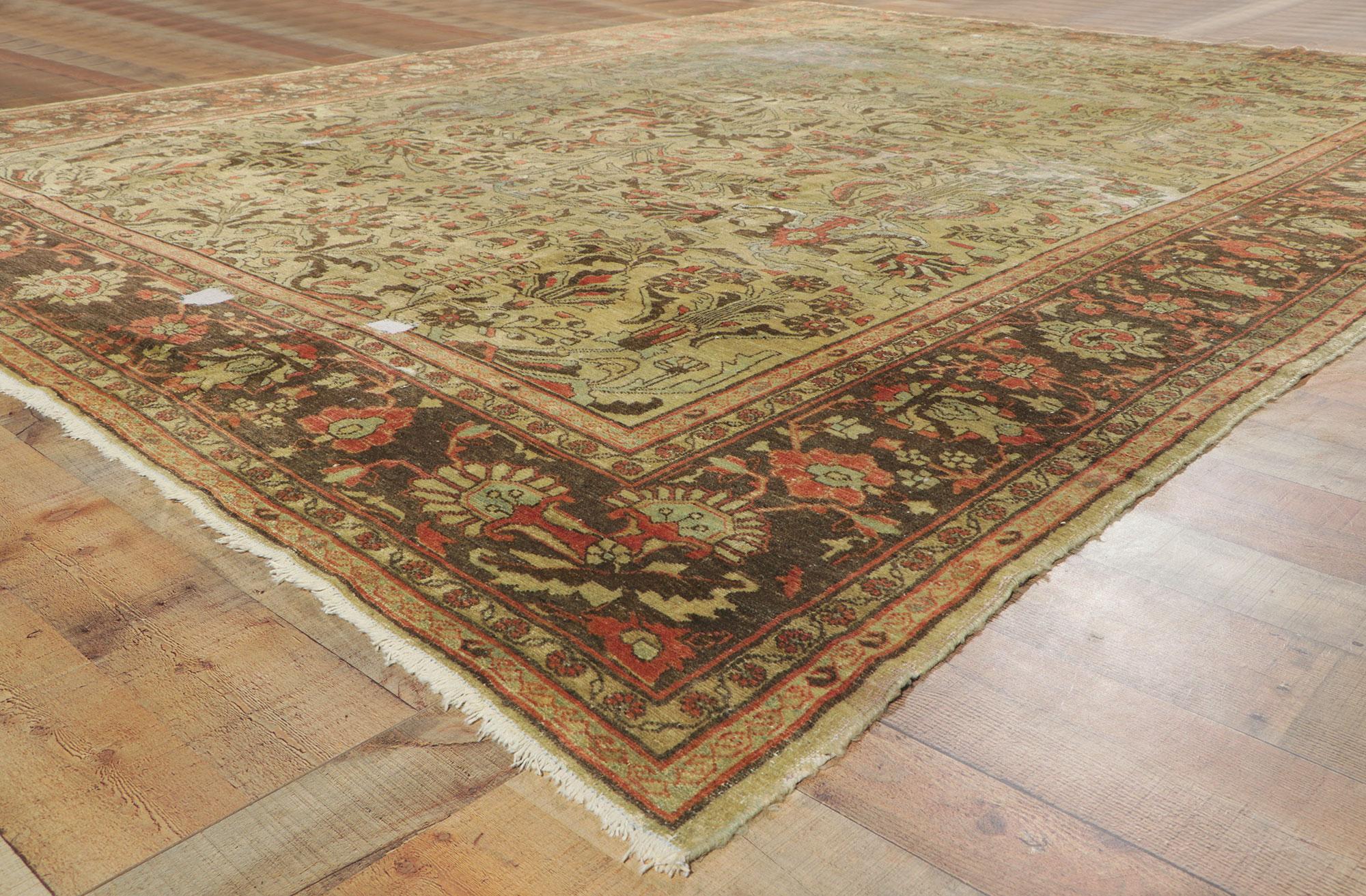 Late 19th Century Distressed Antique Persian Lilihan Carpet Traditional Style For Sale 1