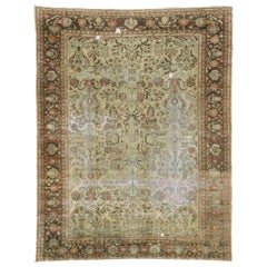 Antiker persischer Lilihan-Teppich im modernen englischen Chintz-Stil, im rustikalen Stil, im Used-Stil