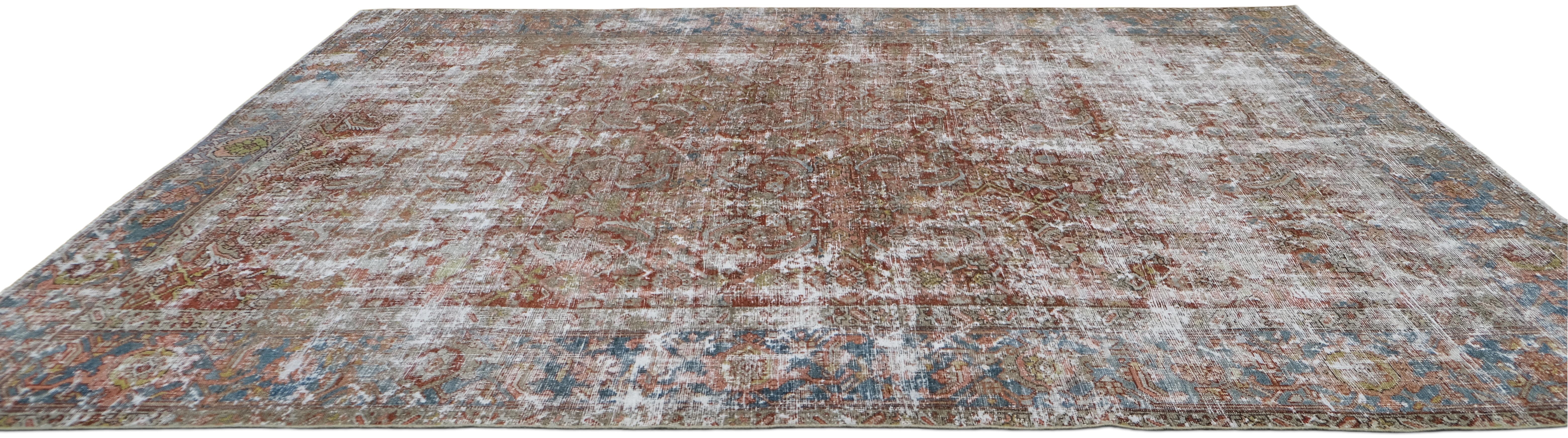 Noué à la main Mahal persan ancien en mauvais état 7'10''x10'3'' en vente