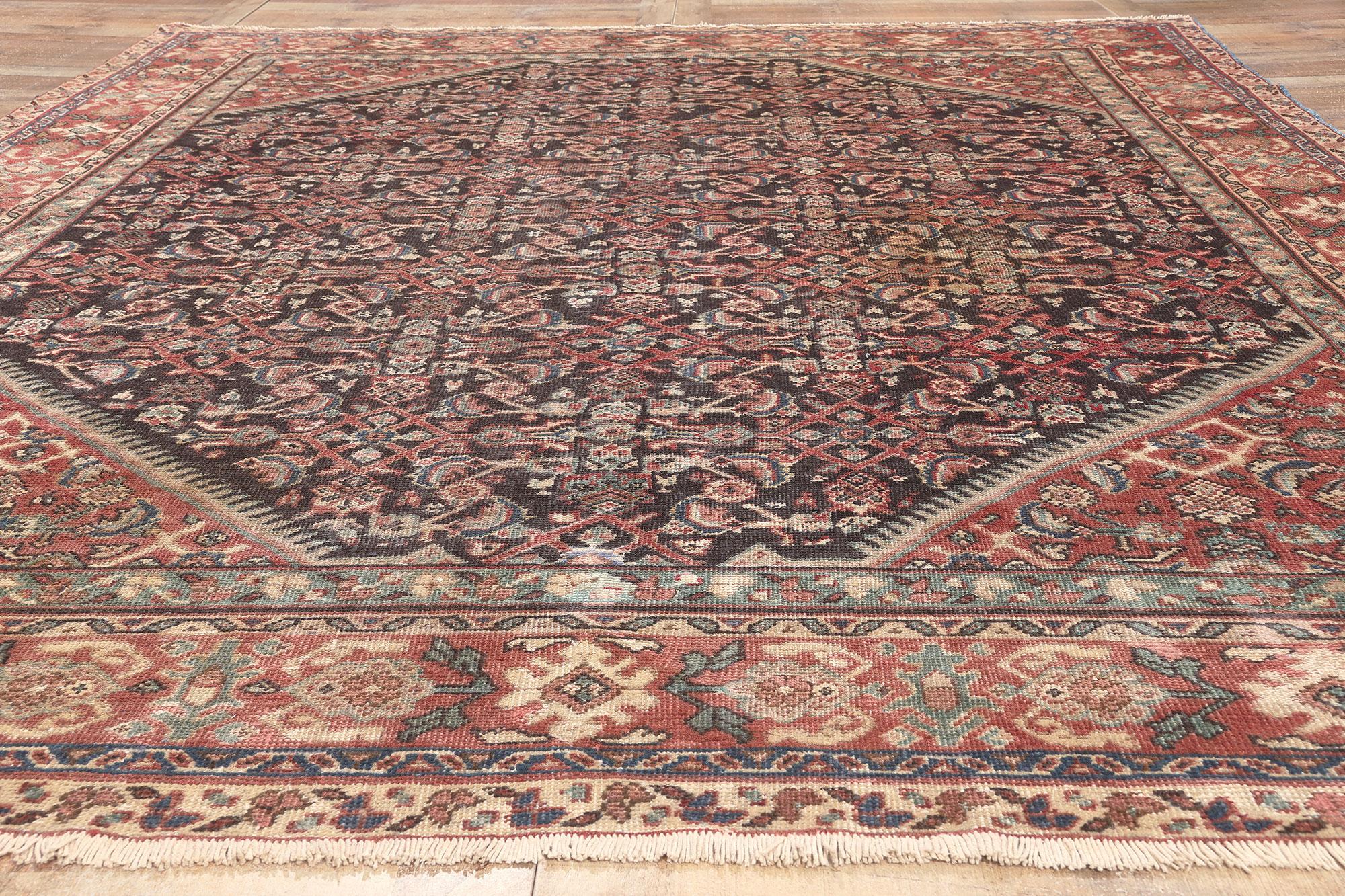 20th Century Antique-Worn Persian Mahal Rug, Traditional Sensibility Meets Rustic Charm For Sale