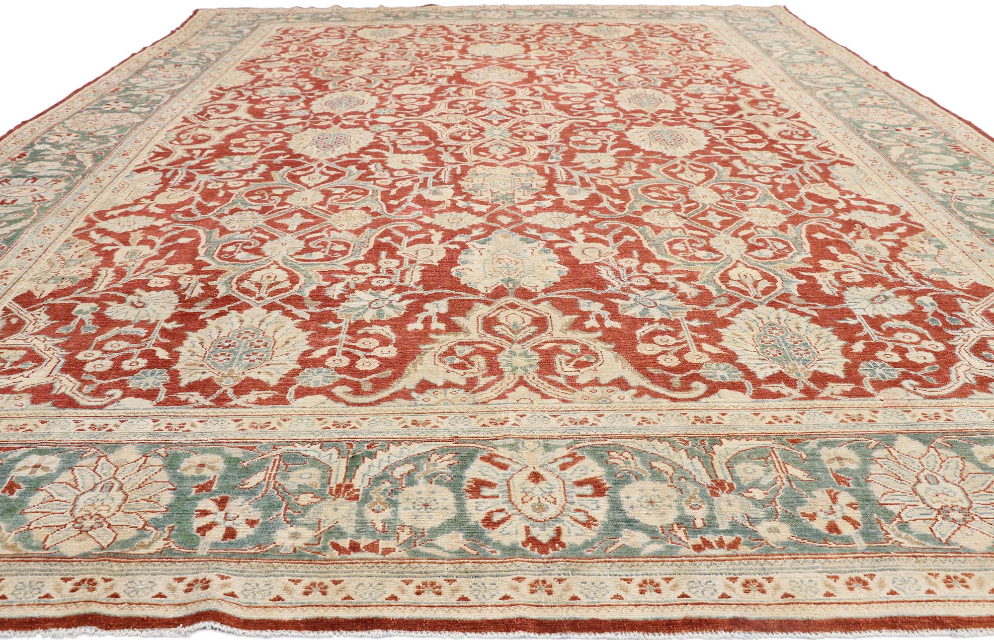 Tabriz Distressed Antique Persian Mahal Design Rug with English Manor Chintz Style For Sale