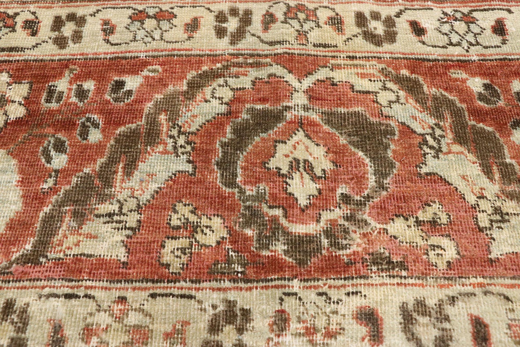 Turkish Distressed Antique Persian Mahal Design Rug with English Manor Chintz Style For Sale