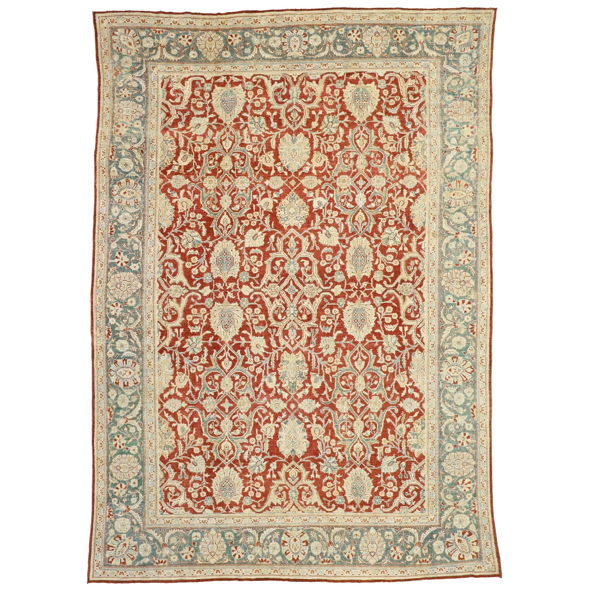 Distressed Antique Persian Mahal Design Rug with English Manor Chintz Style