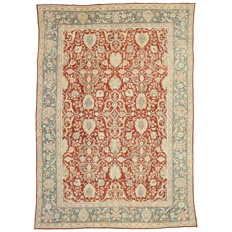 Distressed Antique Persian Mahal Design Rug with English Manor Chintz ...