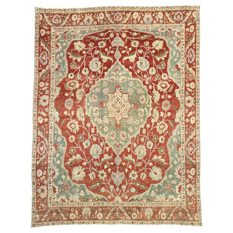 Distressed Antique Persian Mahal Design Rug with English Manor Chintz ...