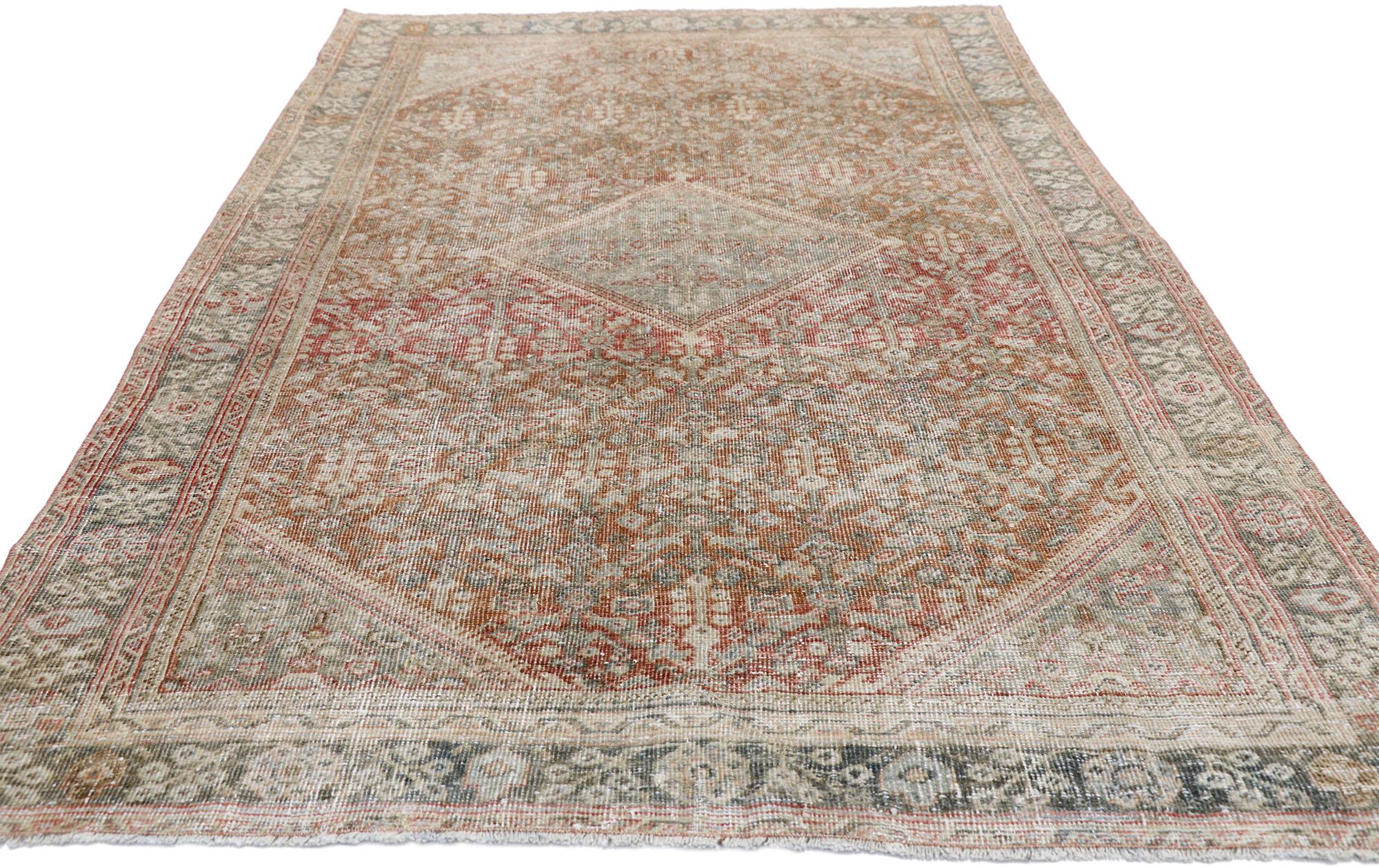 Turkish Distressed Antique Persian Mahal Design Rug with Modern Rustic Belgian Style