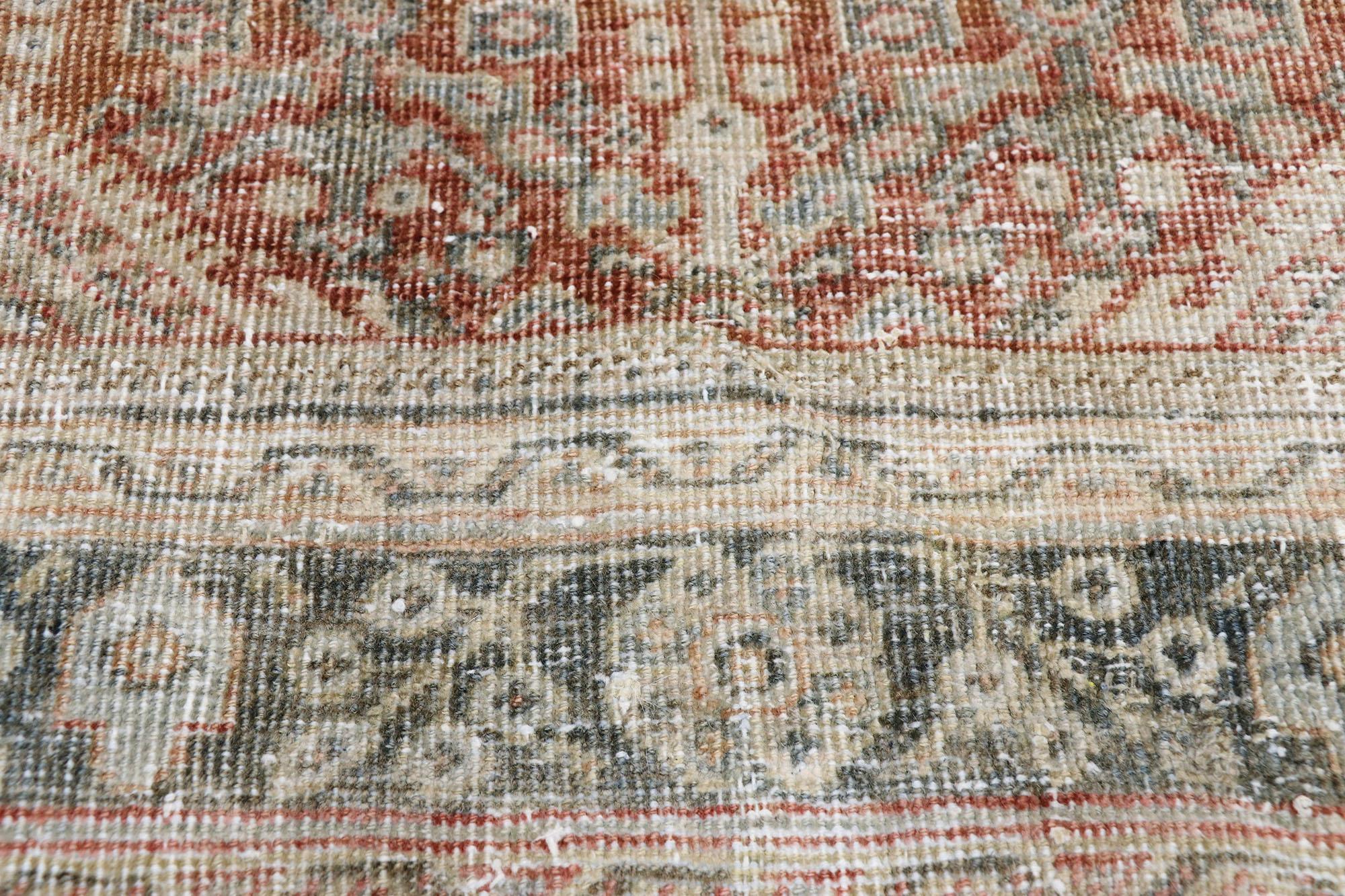 Hand-Knotted Distressed Antique Persian Mahal Design Rug with Modern Rustic Belgian Style