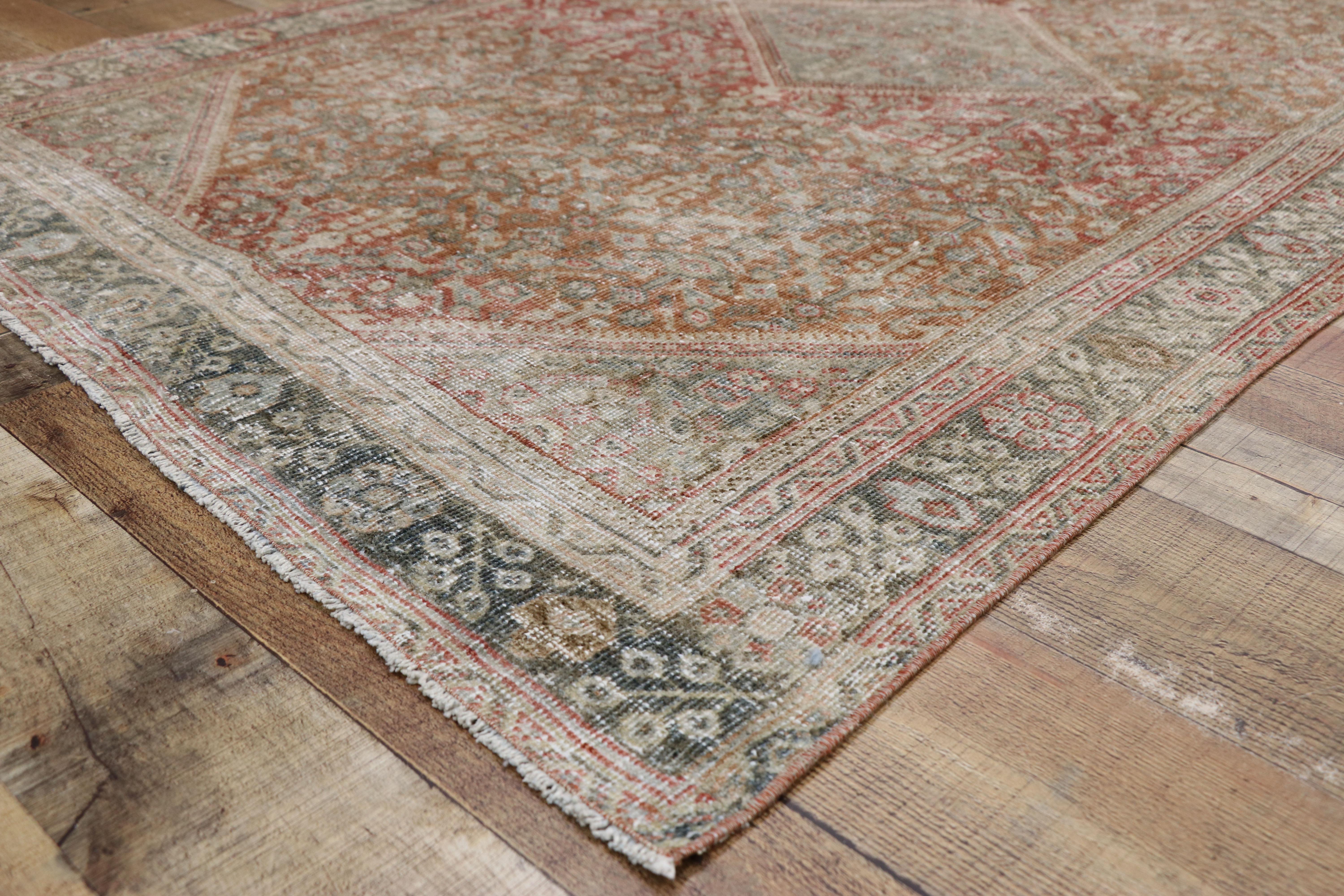 20th Century Distressed Antique Persian Mahal Design Rug with Modern Rustic Belgian Style