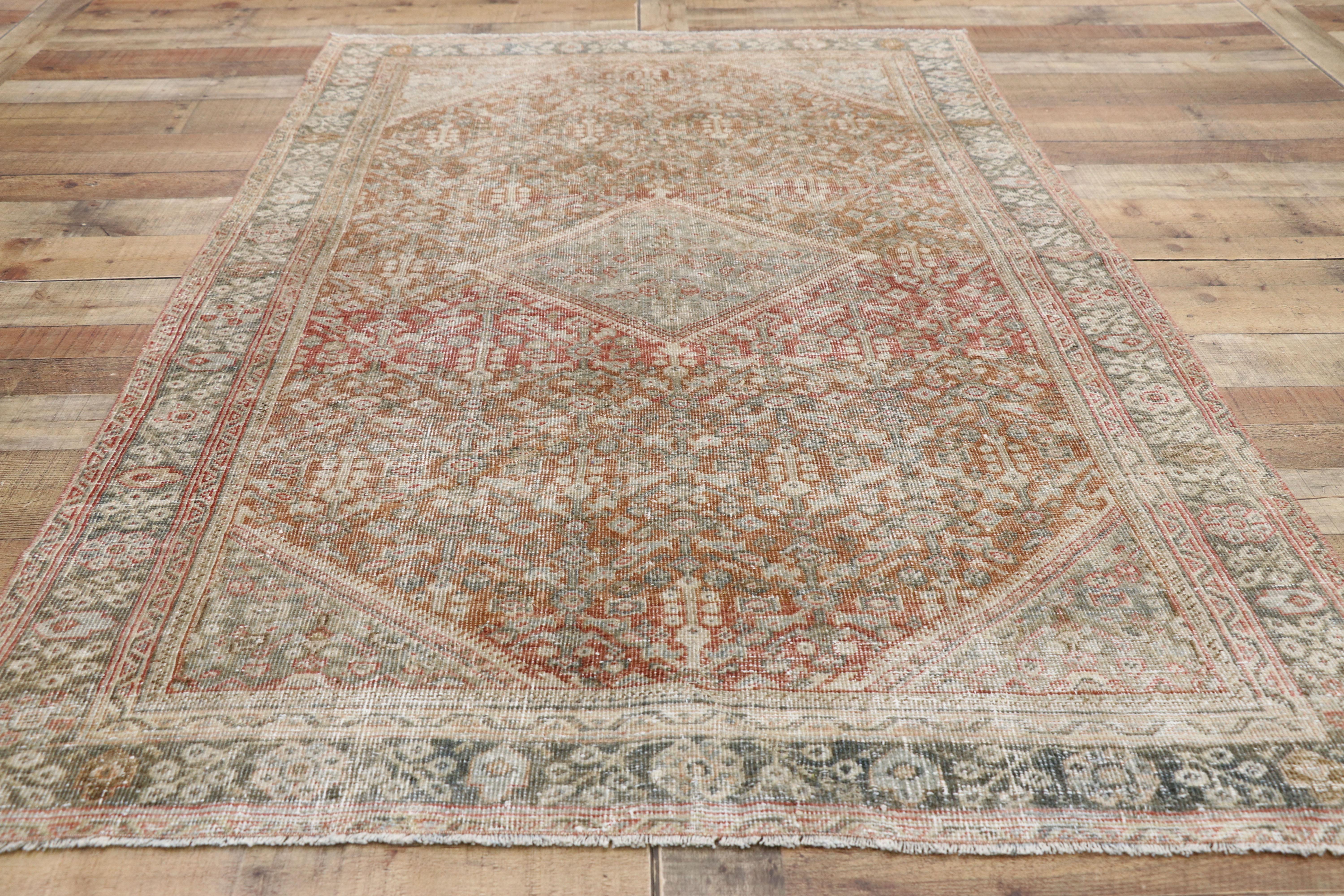 Wool Distressed Antique Persian Mahal Design Rug with Modern Rustic Belgian Style