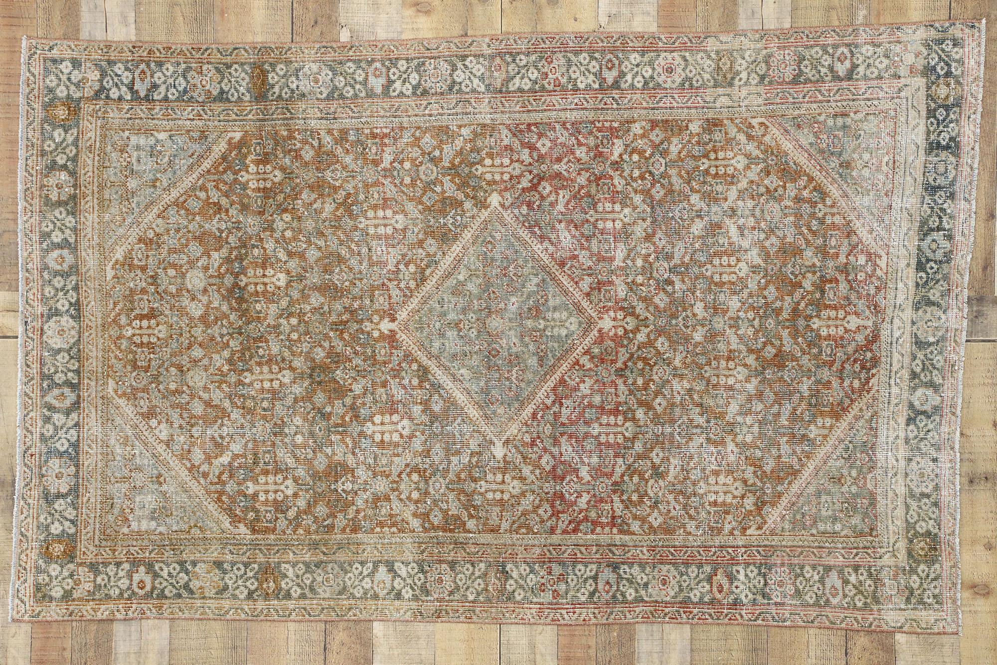 Distressed Antique Persian Mahal Design Rug with Modern Rustic Belgian Style 1