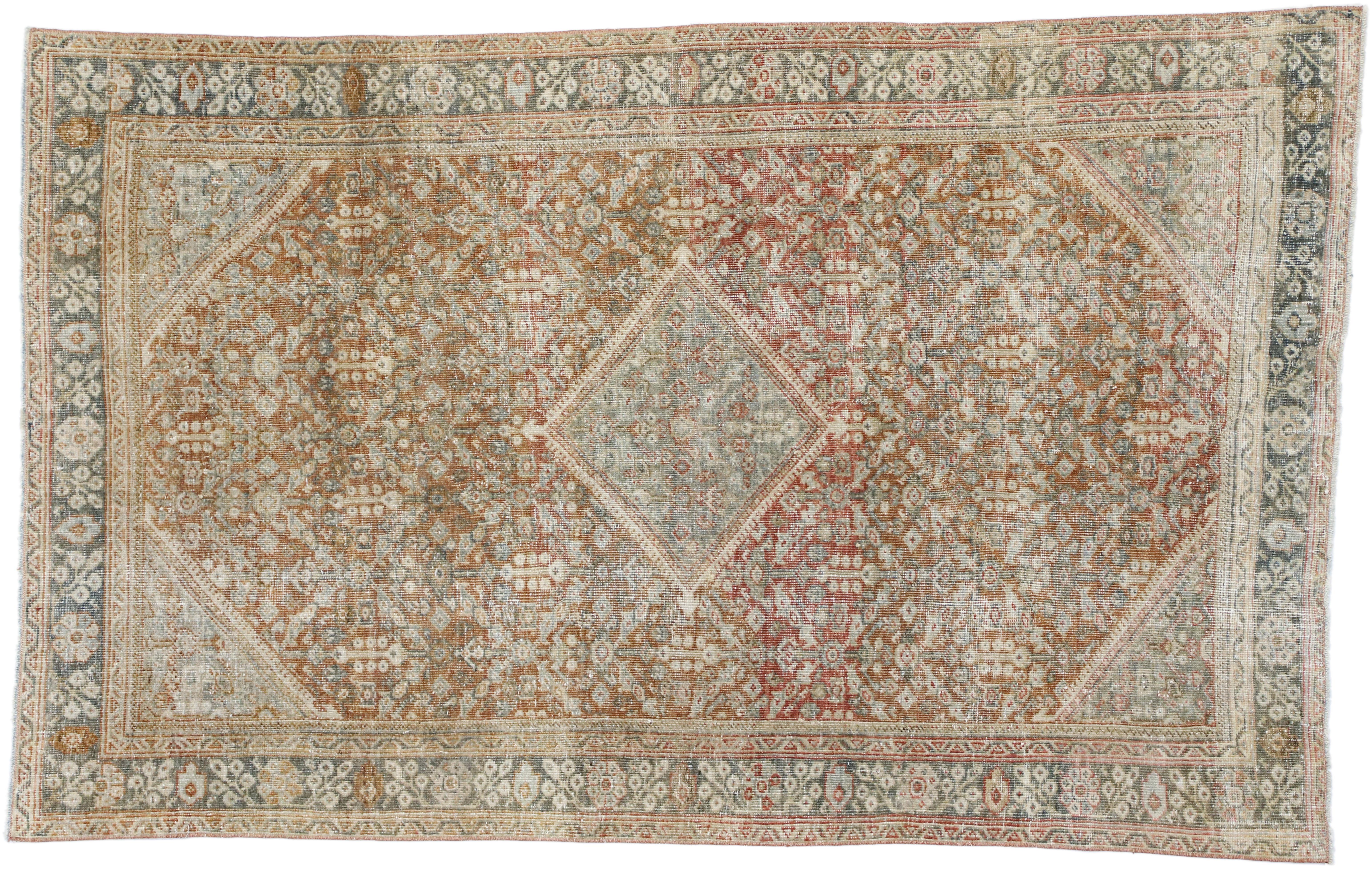 Distressed Antique Persian Mahal Design Rug with Modern Rustic Belgian Style 2