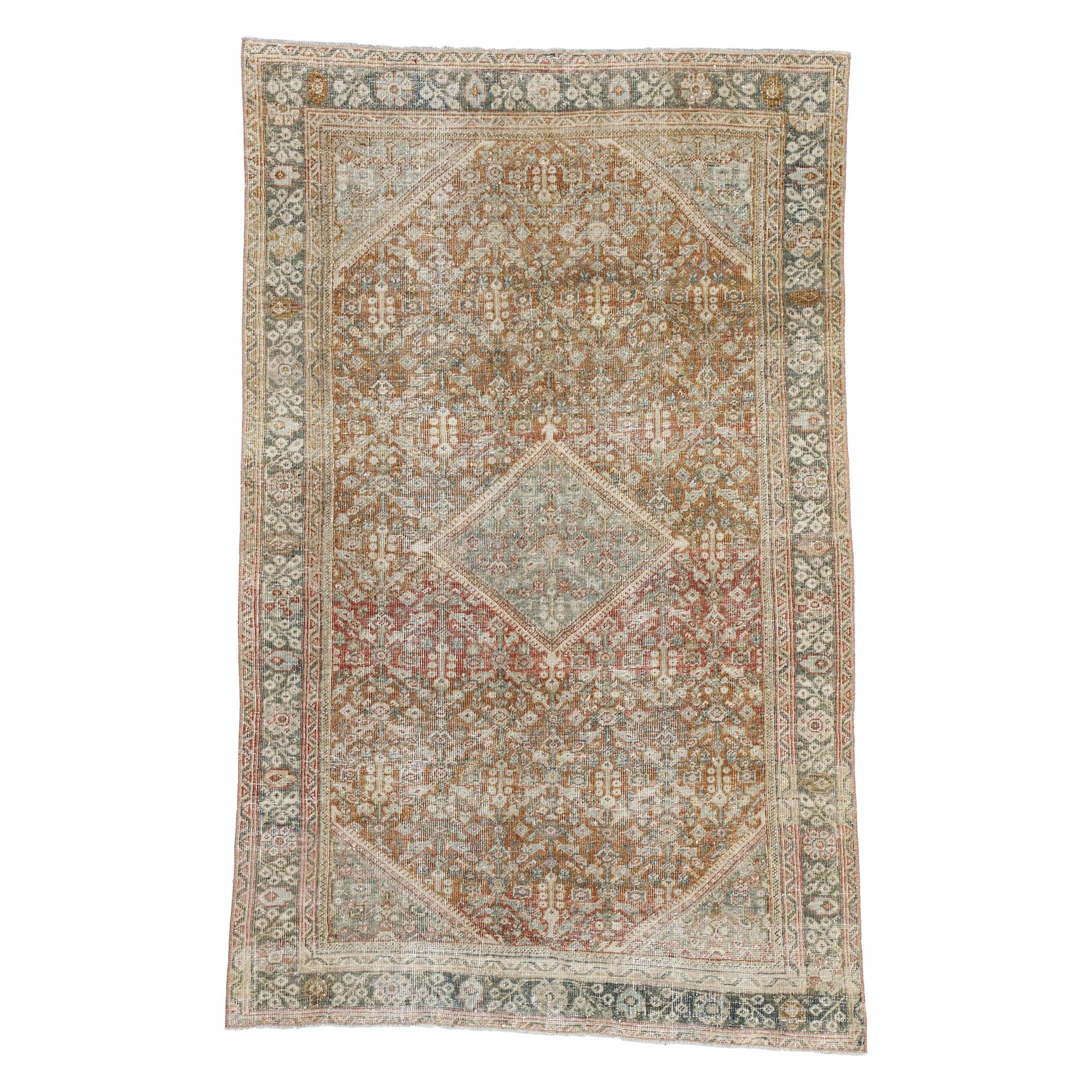 Distressed Antique Persian Mahal Design Rug with Modern Rustic Belgian Style