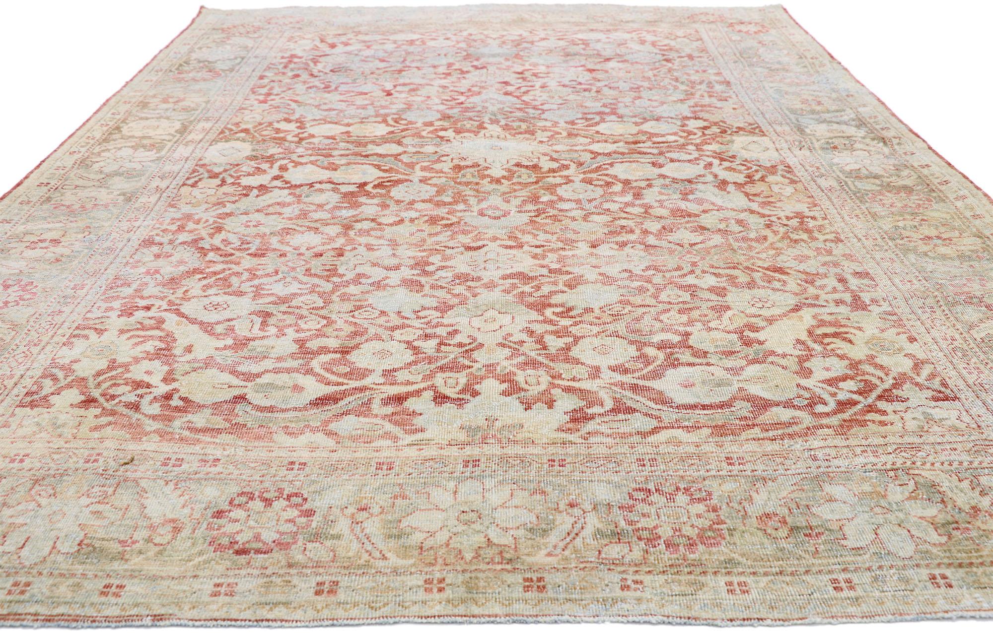 Turkish Distressed Antique Persian Mahal Design Rug with Relaxed Federal Style For Sale