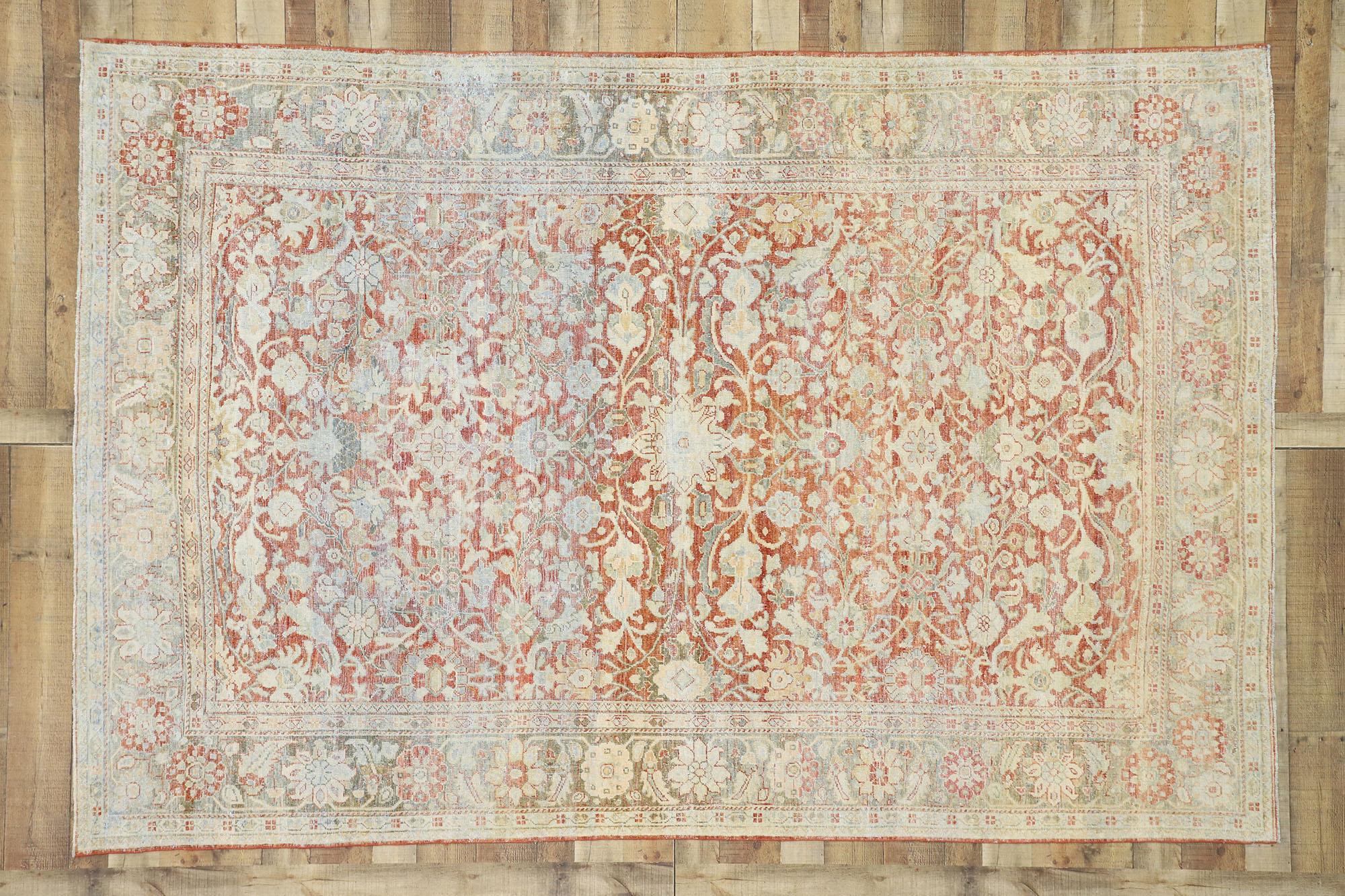 Distressed Antique Persian Mahal Design Rug with Relaxed Federal Style For Sale 1