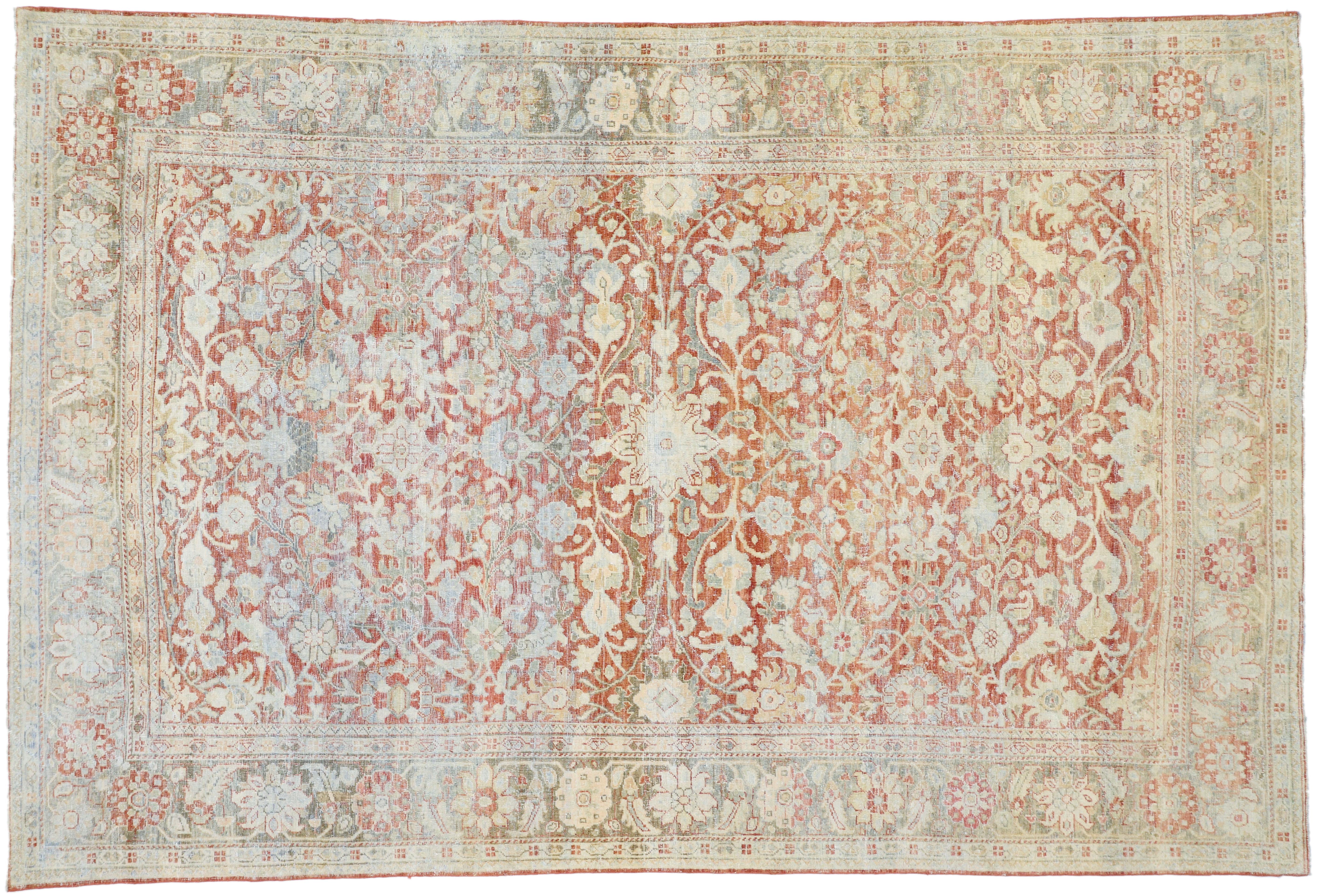 Distressed Antique Persian Mahal Design Rug with Relaxed Federal Style For Sale 2