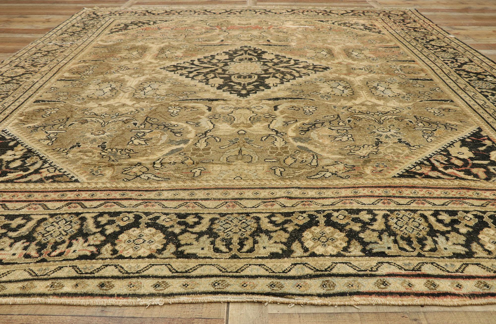Distressed Antique Persian Mahal Rug, 10'04 x 12'04 In Distressed Condition For Sale In Dallas, TX