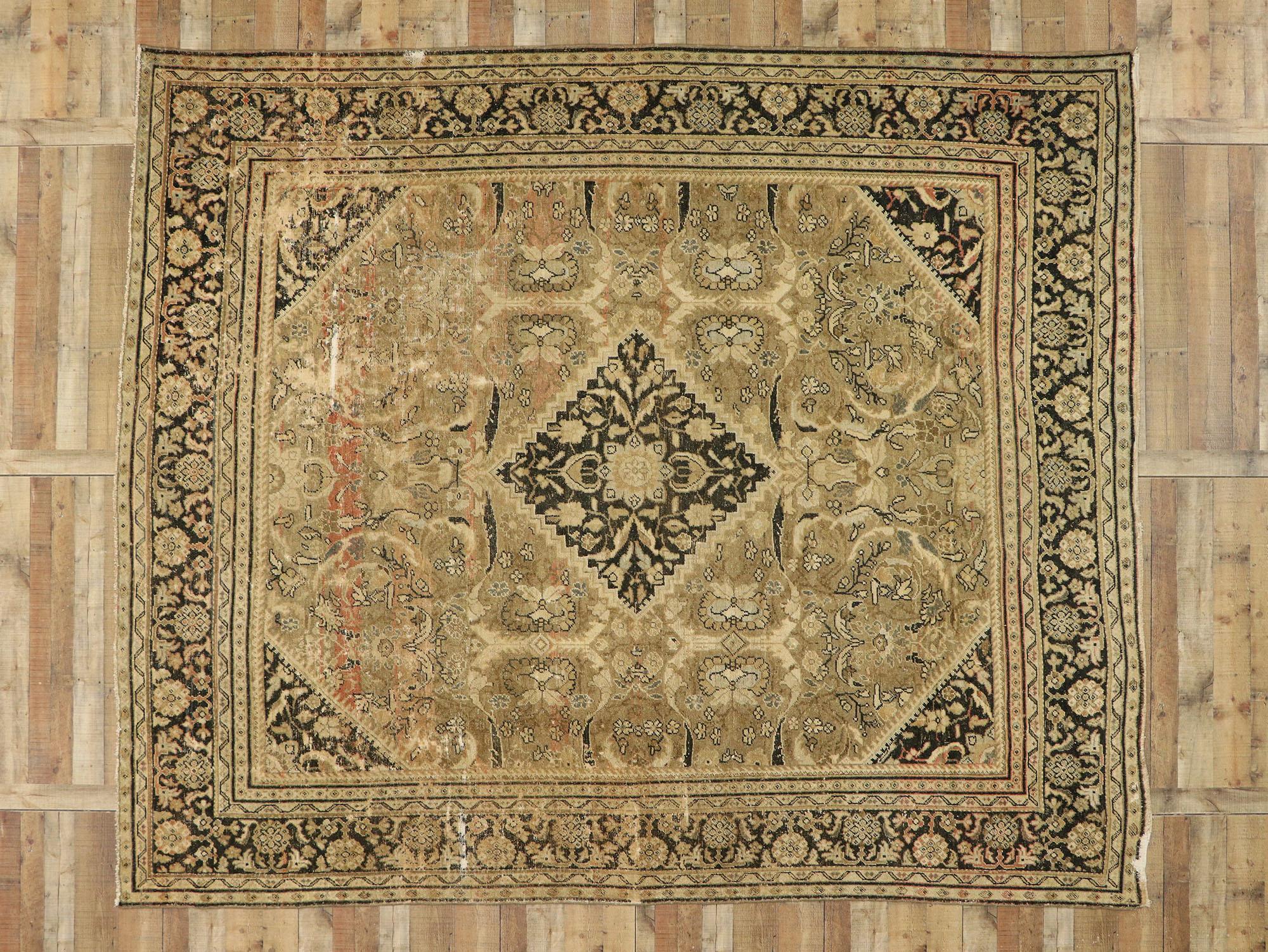 Distressed Antique Persian Mahal Rug, 10'04 x 12'04 For Sale 1
