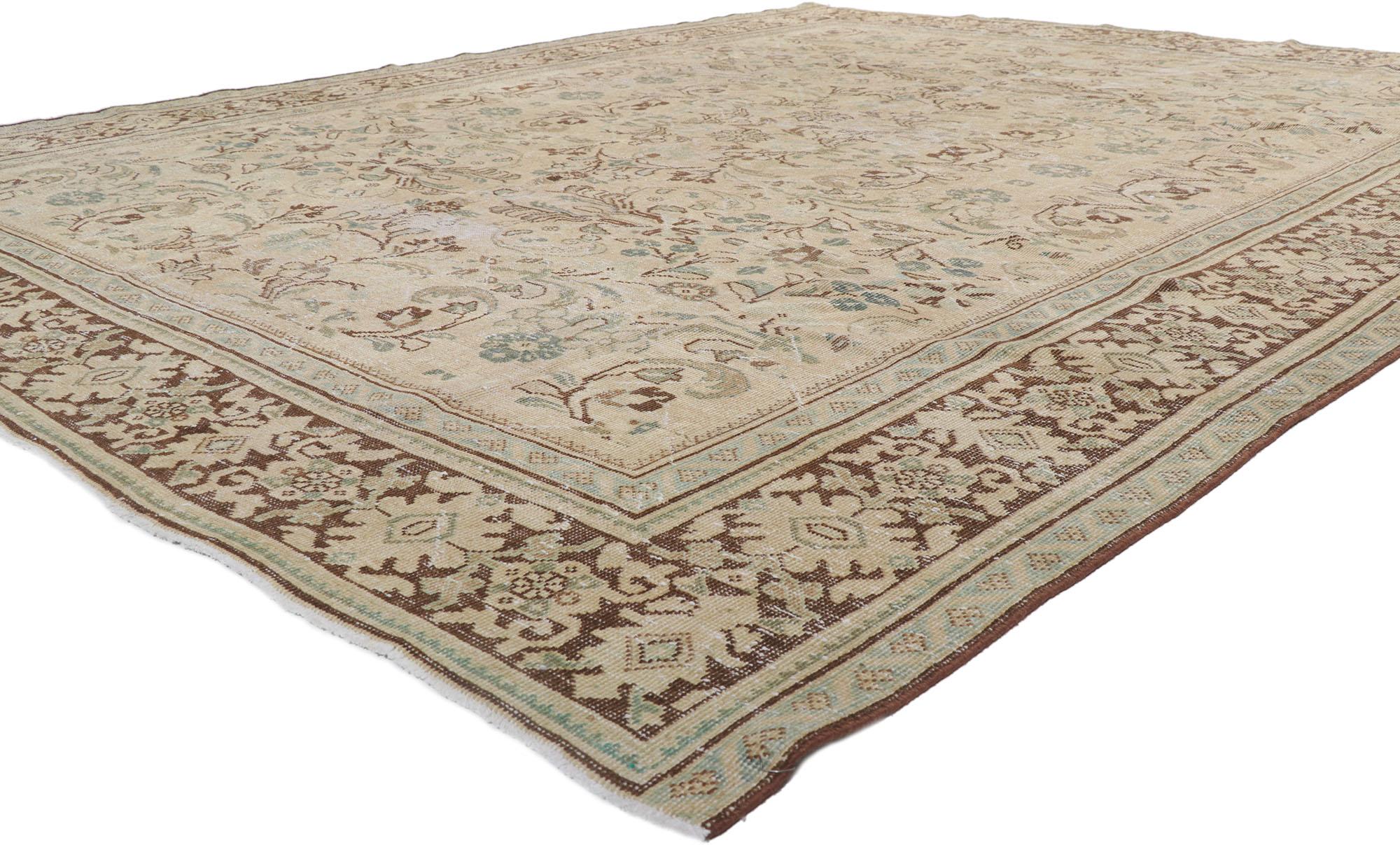 61028 Antique Persian Mahal Rug, 09'05 x 12'02.
Distressed. Desirable Age Wear. Antique Wash. Abrash. Hand-knotted wool. Made in Iran.