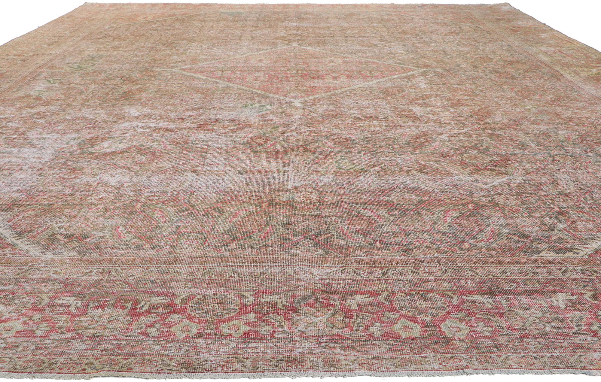 Rustic Distressed Antique Persian Mahal Rug For Sale