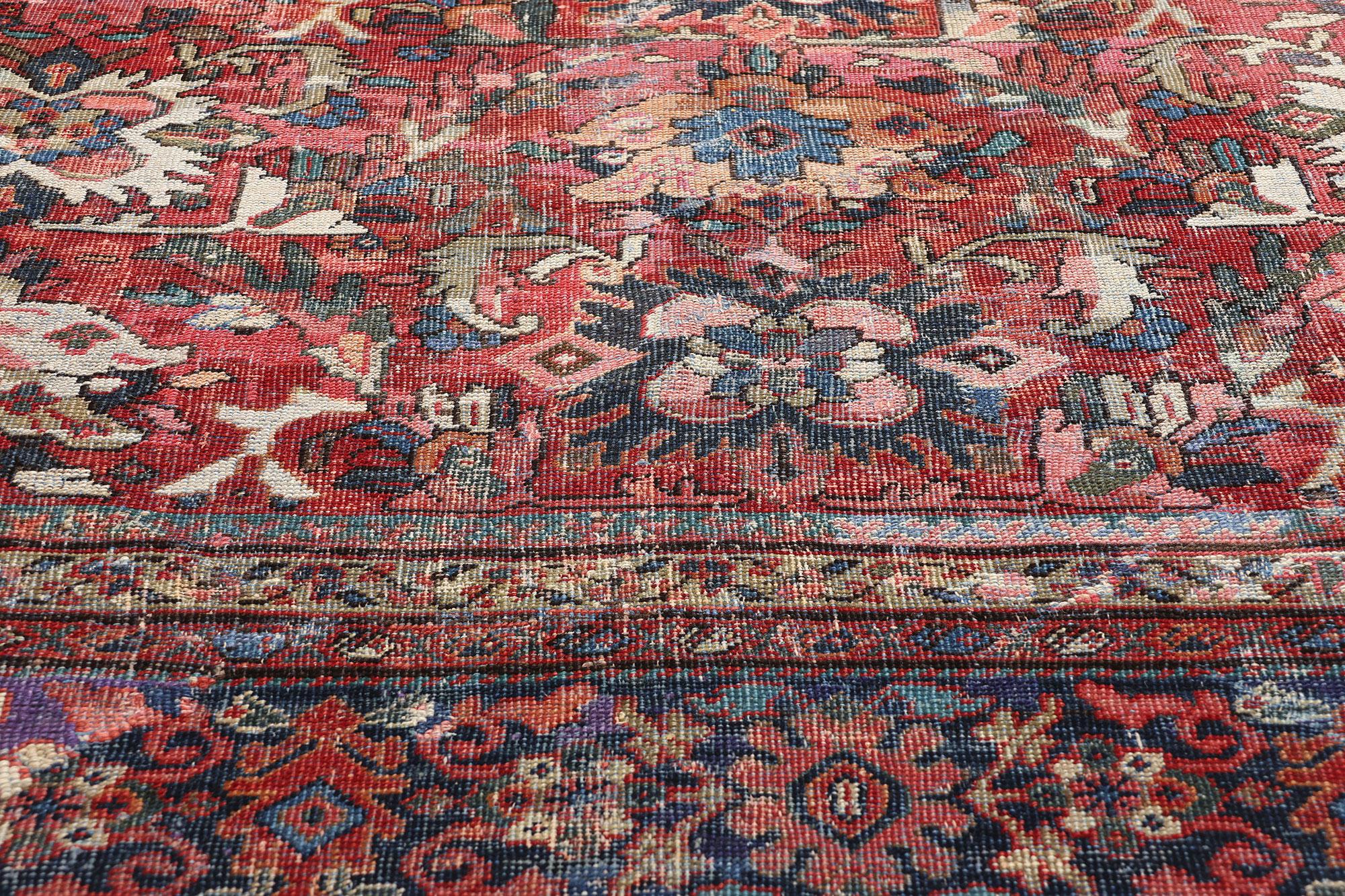 Antik-Persischer Mahal-Teppich im Used-Look im Zustand „Starke Gebrauchsspuren“ im Angebot in Dallas, TX