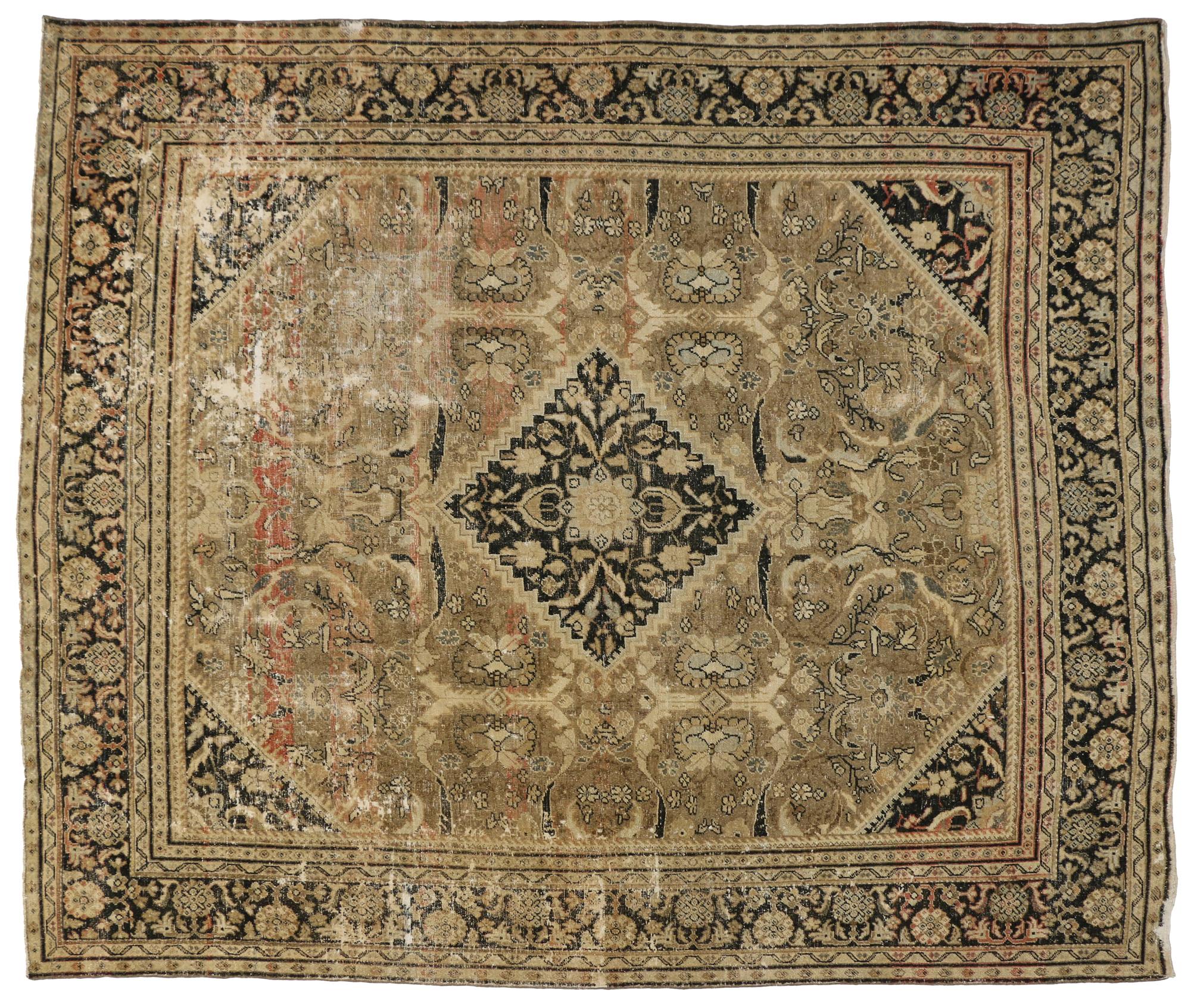 Distressed Antique Persian Mahal Rug, 10'04 x 12'04 For Sale 3