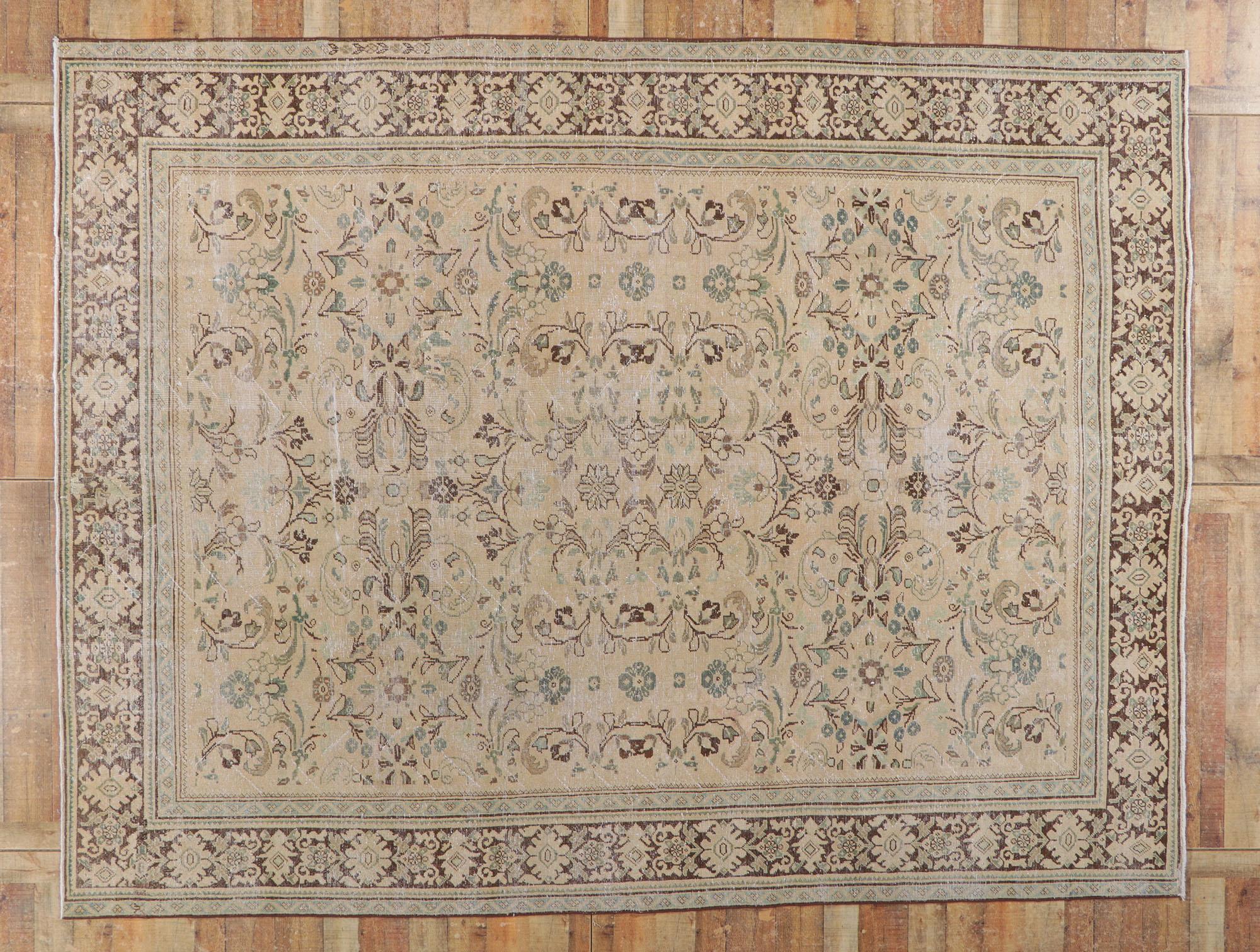Distressed Antique Persian Mahal Rug  For Sale 1