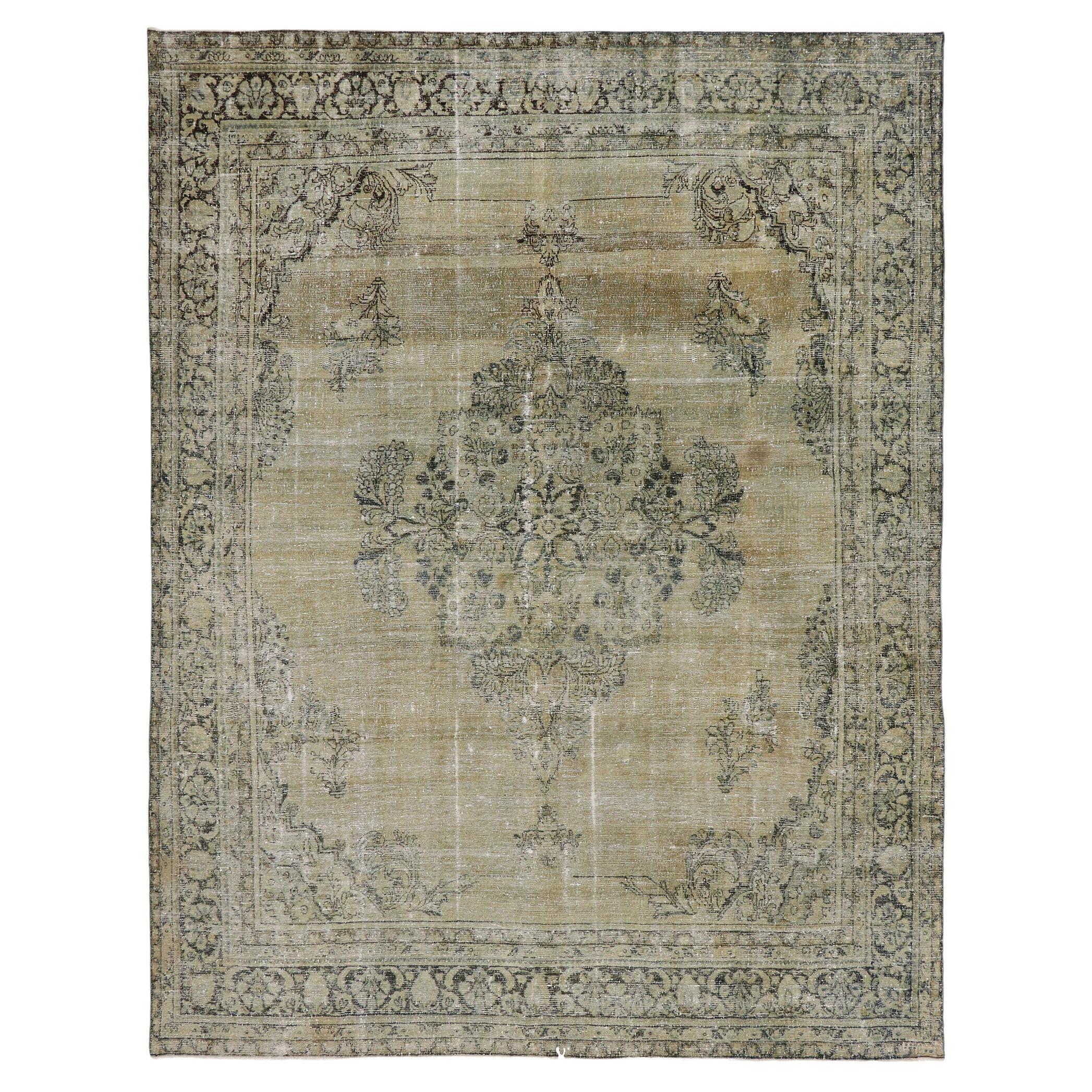 Distressed Antique Persian Mahal Rug