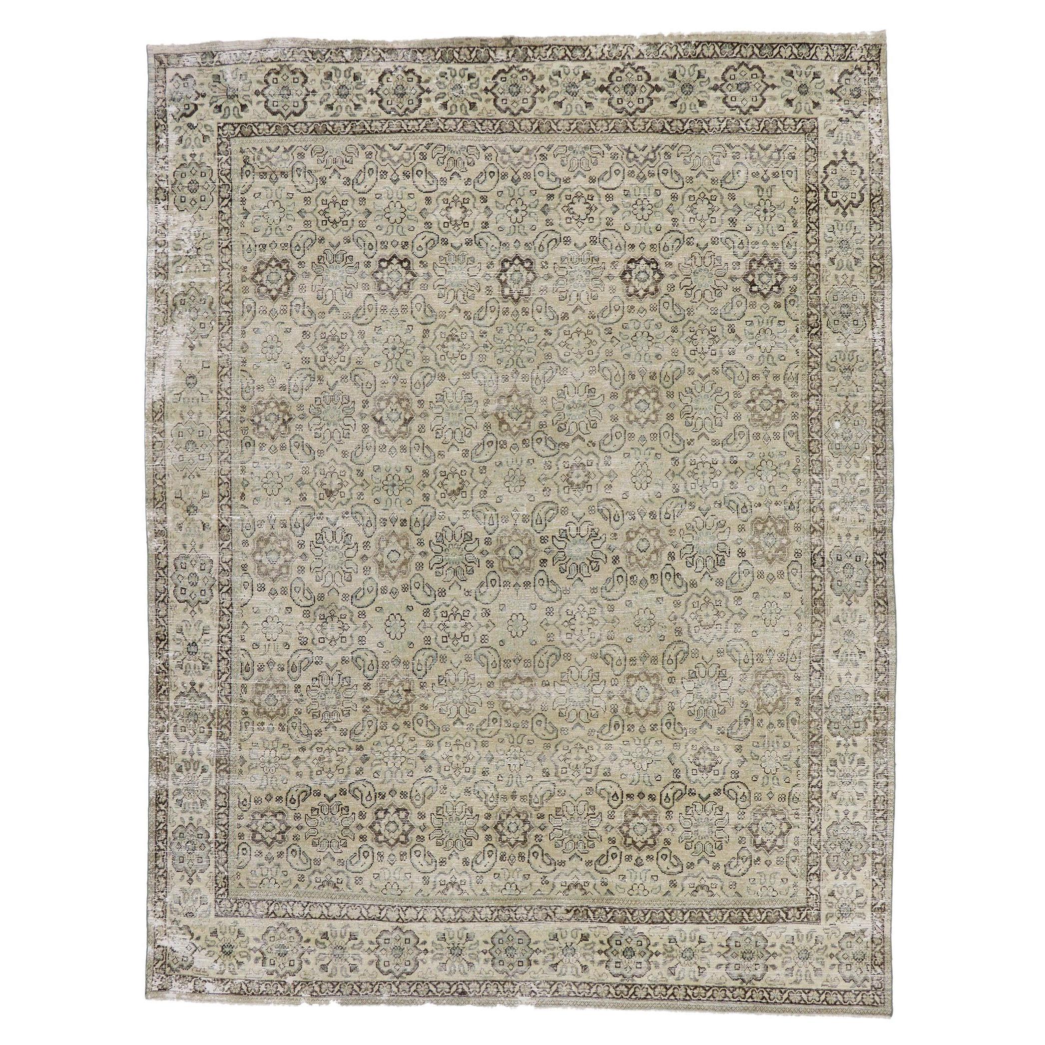 Tapis persan Mahal ancien vieilli en mauvais état