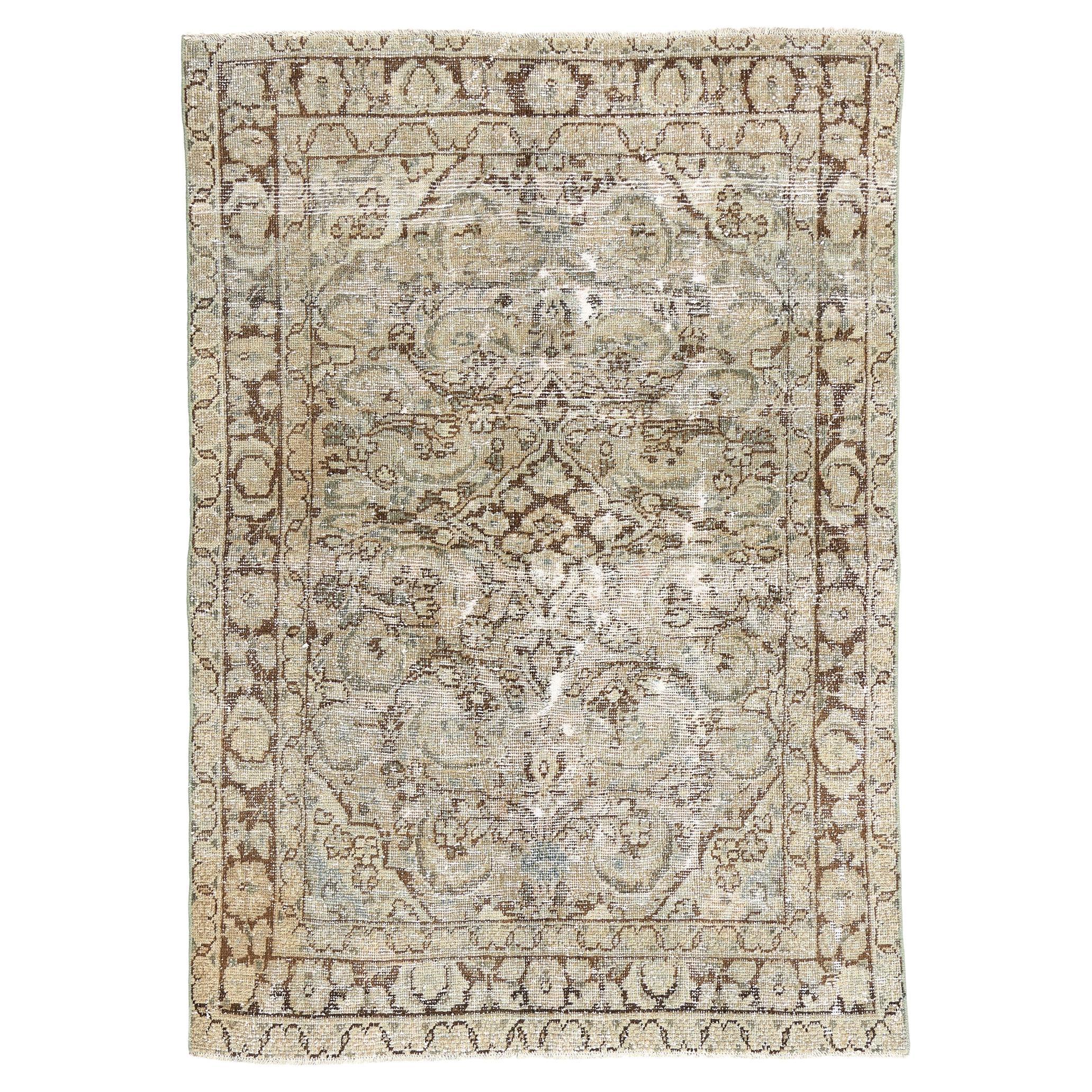 Distressed Antique Persian Mahal Rug For Sale