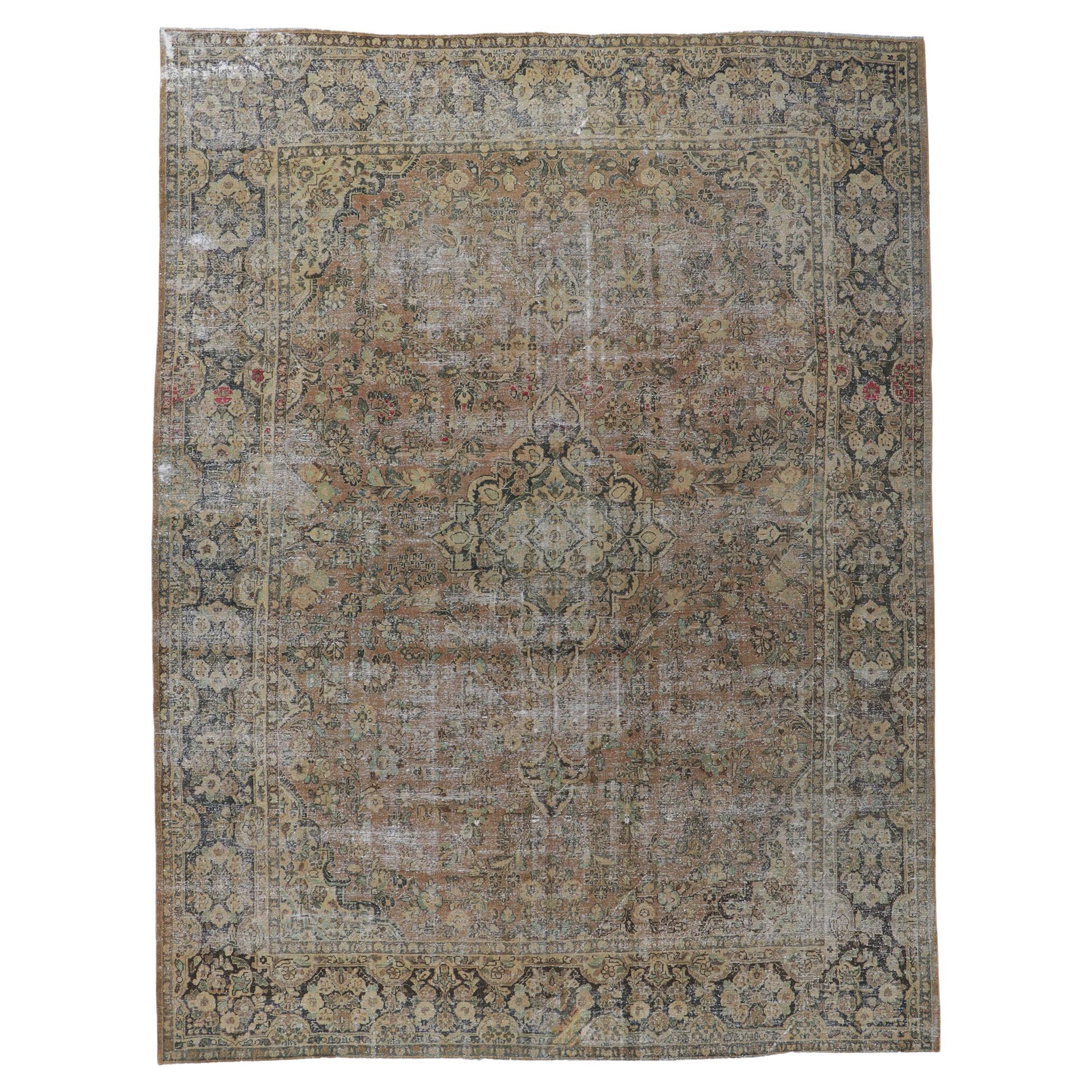 Distressed Antique Persian Mahal Room Size Rug For Sale at 1stDibs