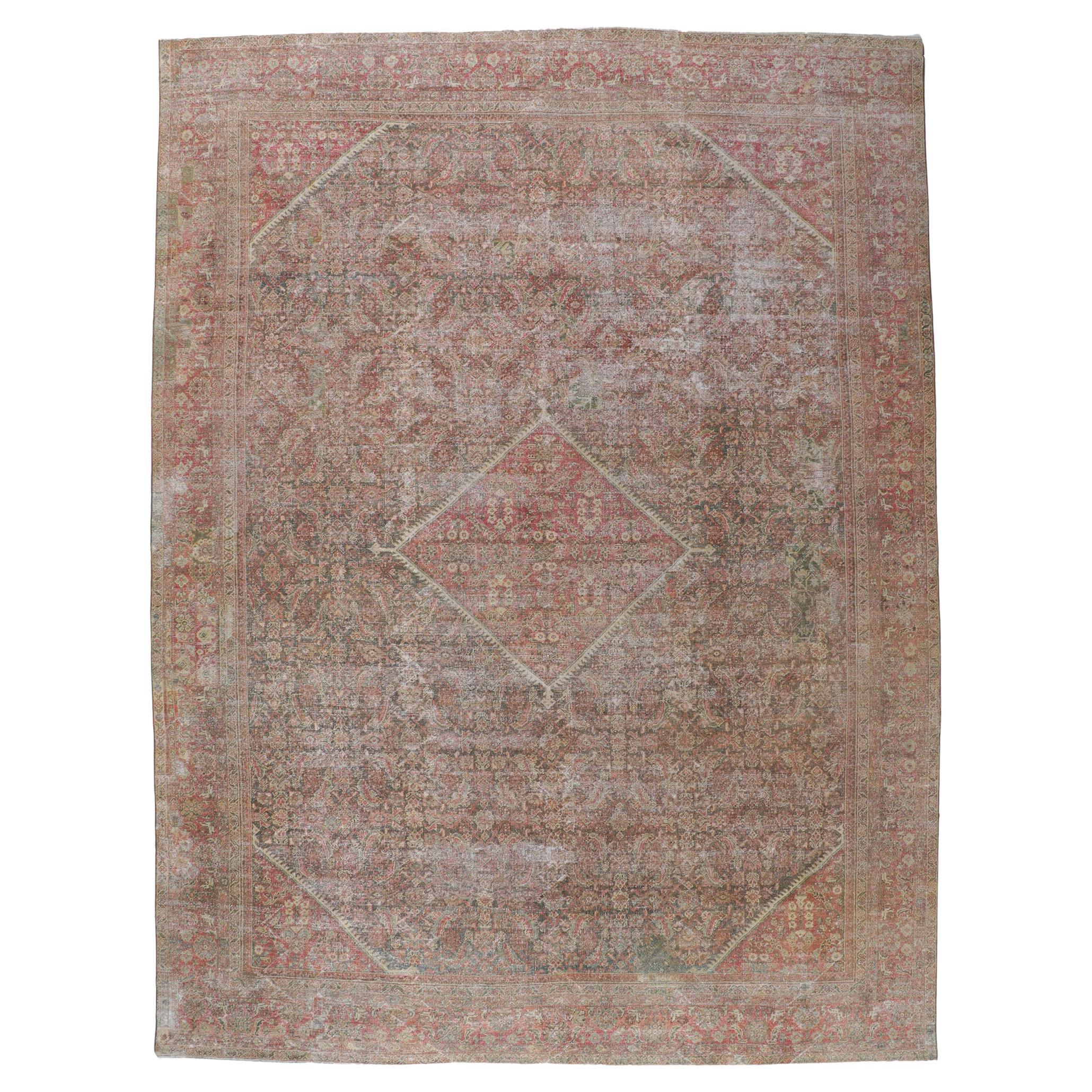 Distressed Antique Persian Mahal Rug