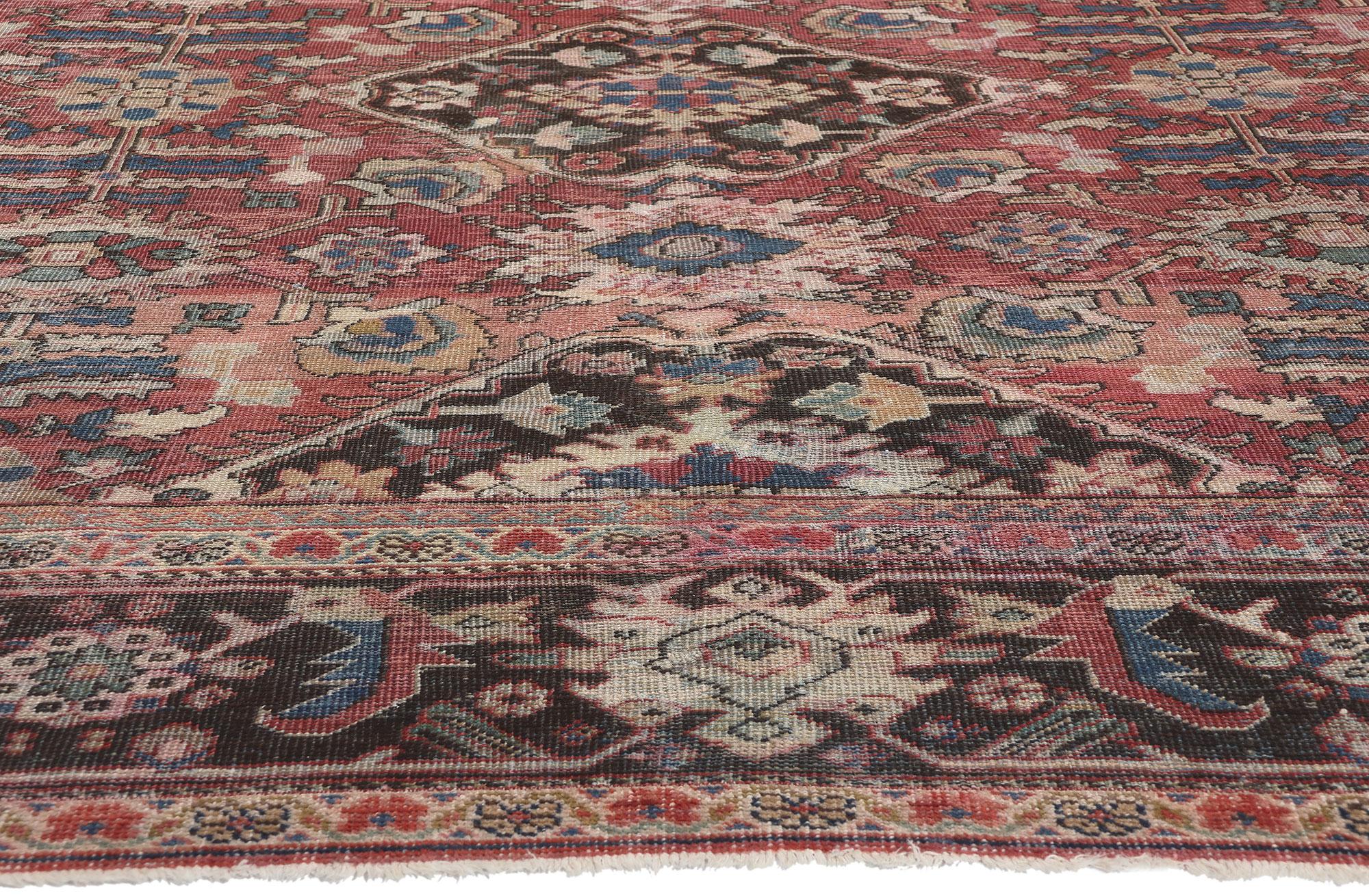 Hand-Knotted Distressed Antique Persian Mahal Rug, Laid-Back Luxury Meets Rustic Sensibility For Sale