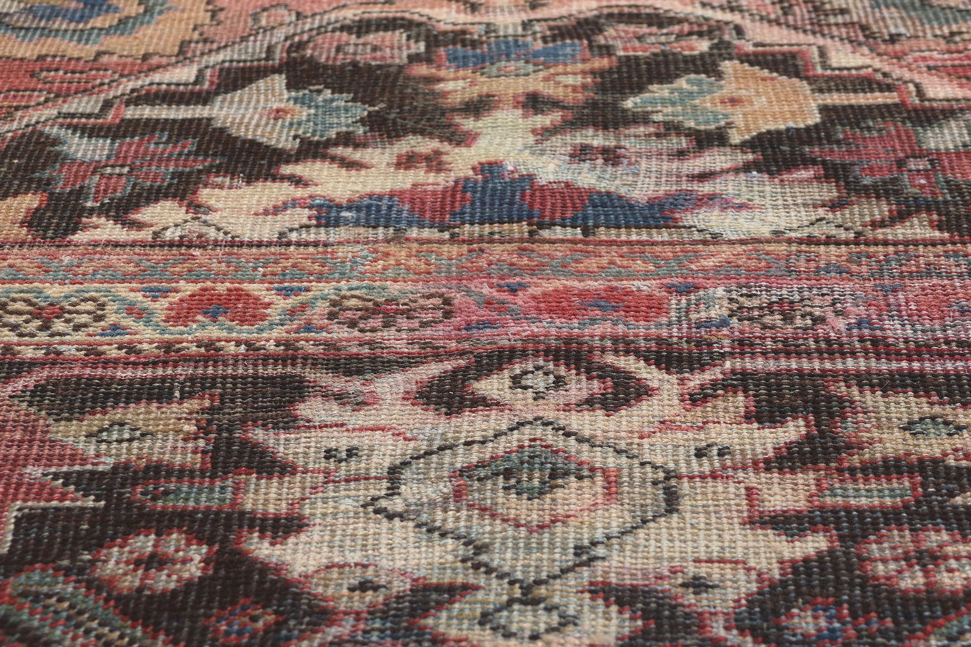 Antiker persischer Mahal-Teppich im Used-Look, im Used-Look, schlichter, luxuriös auf rustikale Sensibilität (Handgeknüpft) im Angebot
