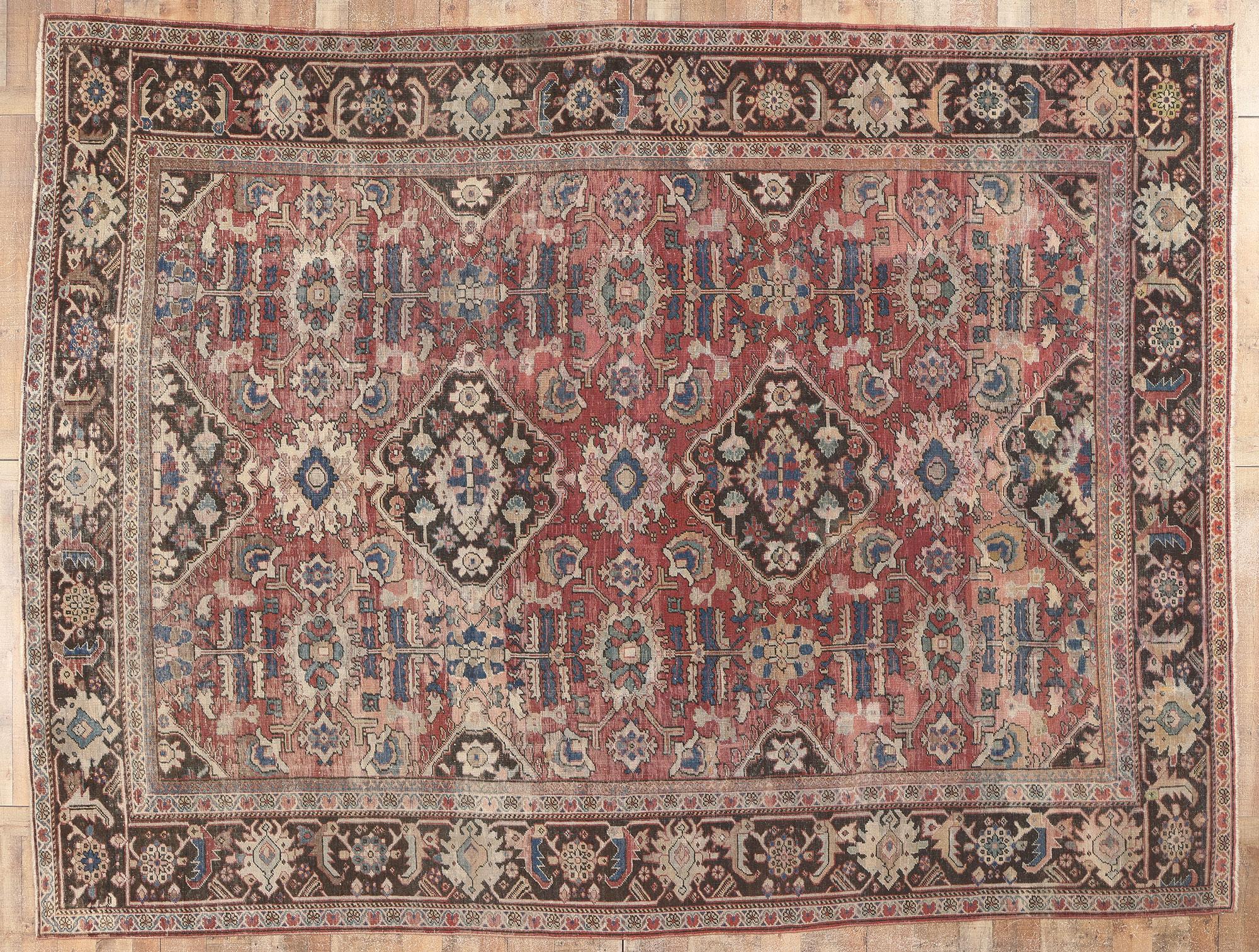 Distressed Antique Persian Mahal Rug, Laid-Back Luxury Meets Rustic Sensibility For Sale 2