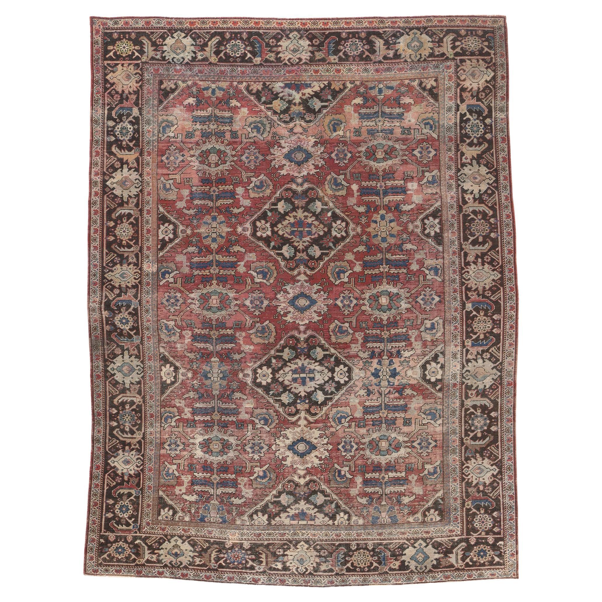 Distressed Antique Persian Mahal Rug, Laid-Back Luxury Meets Rustic Sensibility For Sale