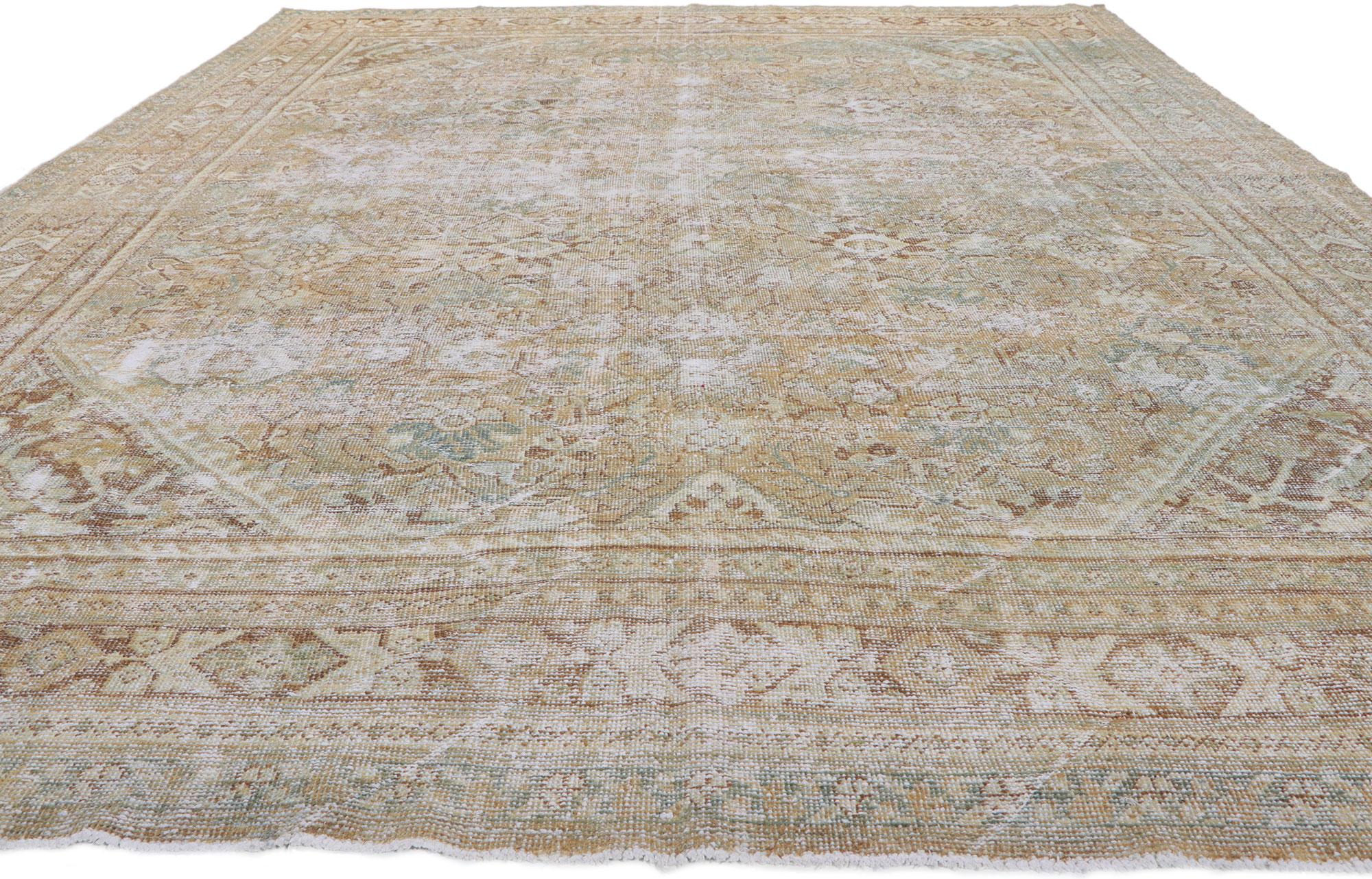 Asian Distressed Antique Persian Mahal Rug, Rustic & Refined For Sale
