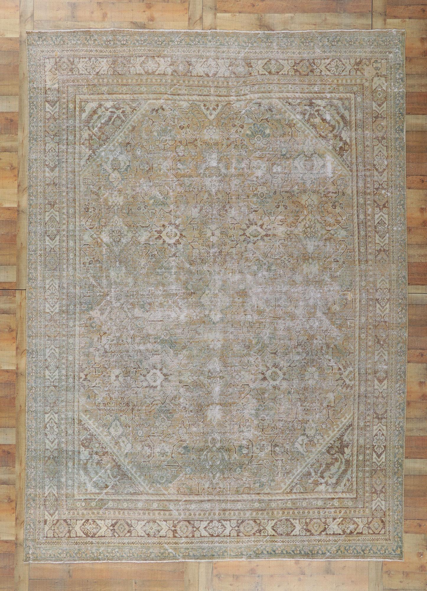 Distressed Antique Persian Mahal Rug, Rustic & Refined In Distressed Condition For Sale In Dallas, TX