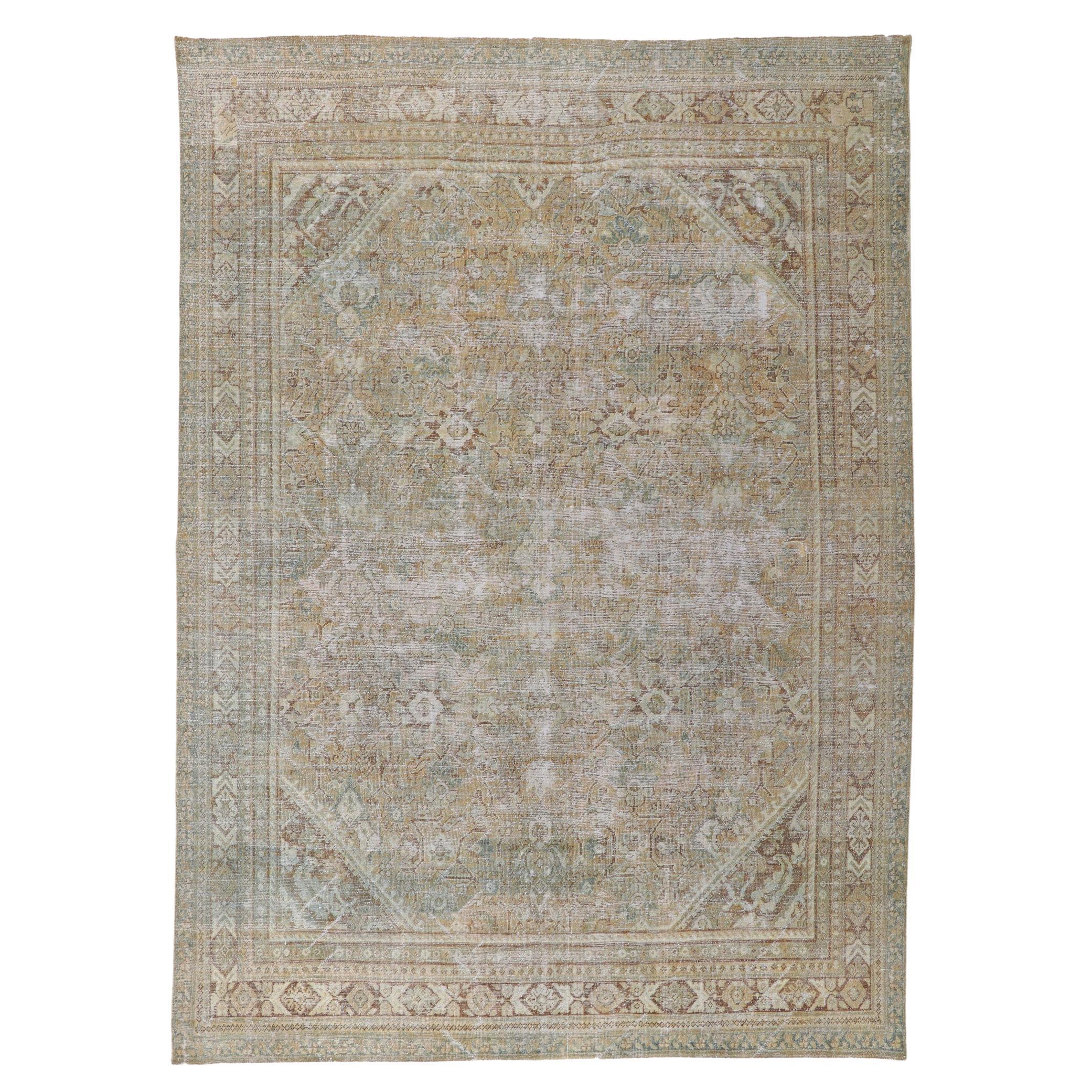 Distressed Antique Persian Mahal Rug, Rustic & Refined For Sale