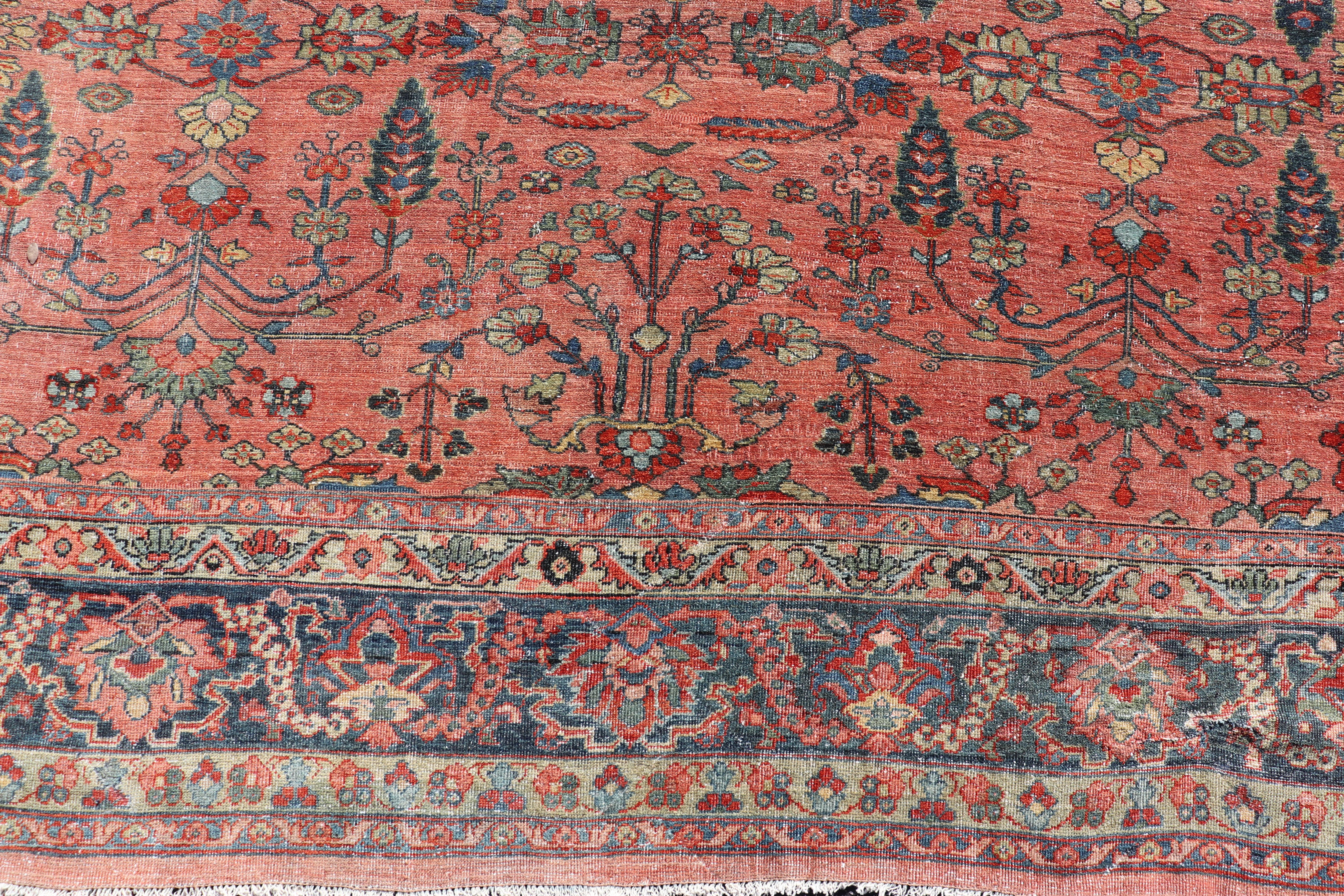Antiker persischer Mahal-Teppich im Used-Look im Used-Look mit Blumenmuster 14'10 x 20'4 (Wolle) im Angebot
