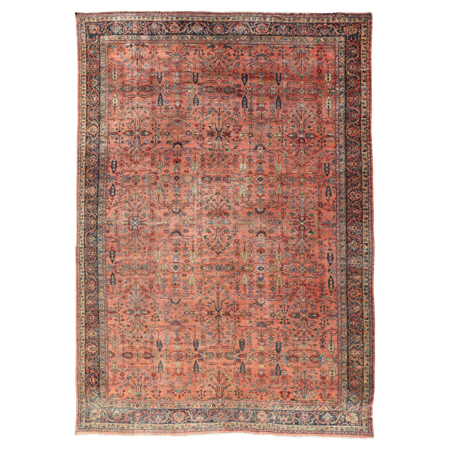 Antiker persischer Mahal-Teppich im Used-Look im Used-Look mit Blumenmuster 14'10 x 20'4